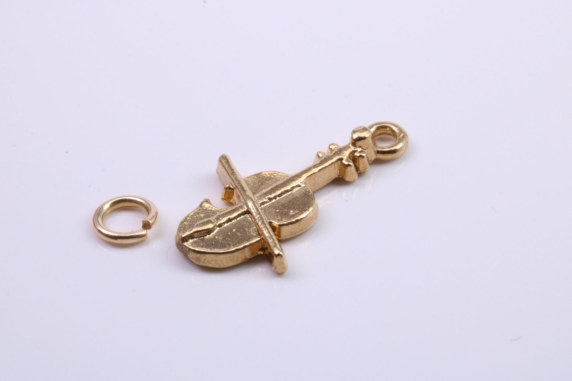 Violin Charm, Traditional Charm, Made from Solid 9ct Yellow Gold, British Hallmarked, Complete with Attachment Link