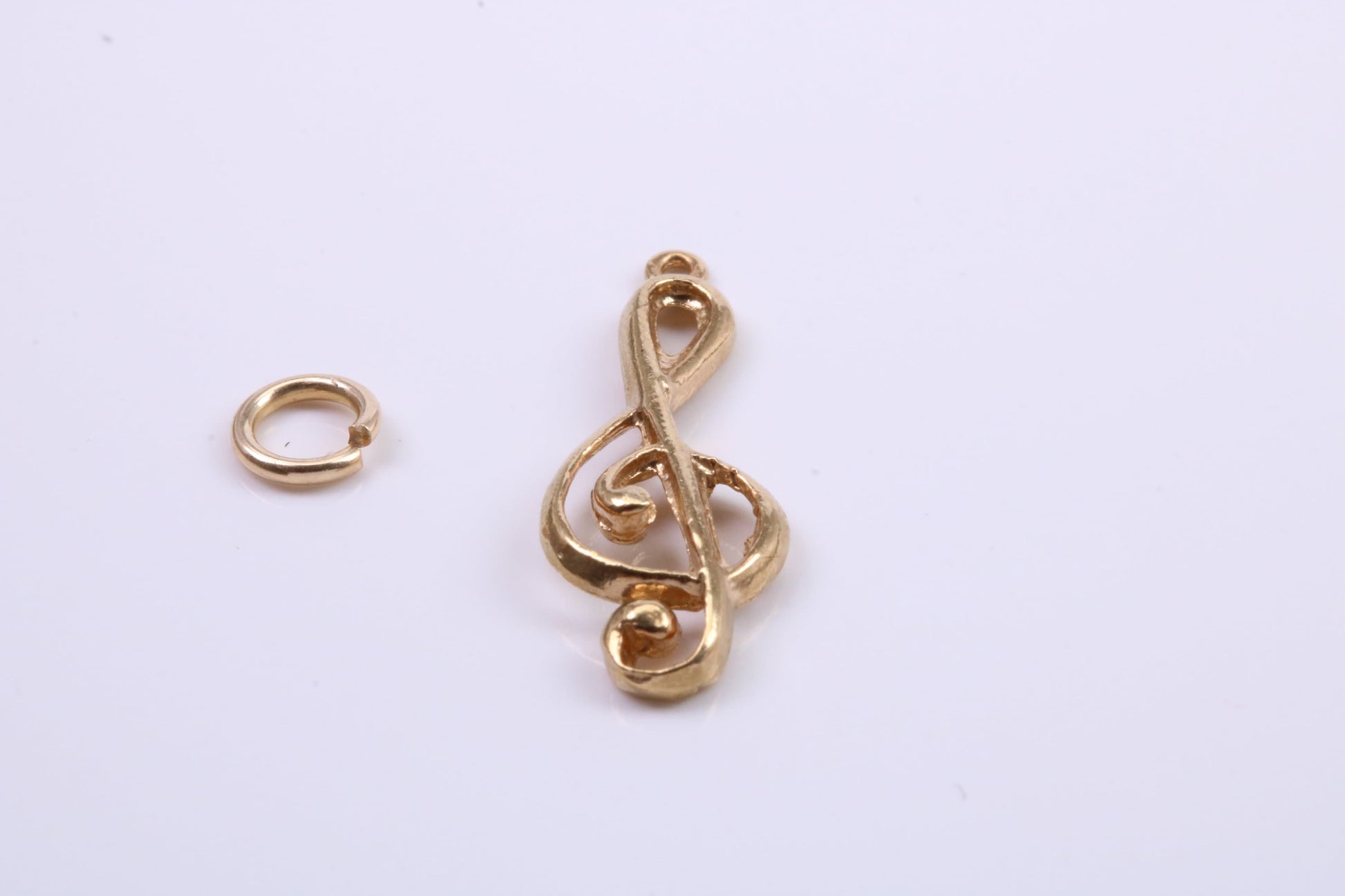 Musical Treble Clef Note Charm, Traditional Charm, Made from Solid 9ct Yellow Gold, British Hallmarked, Complete with Attachment Link