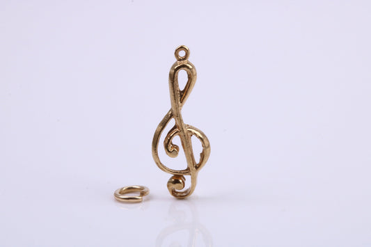 Musical Treble Clef Note Charm, Traditional Charm, Made from Solid 9ct Yellow Gold, British Hallmarked, Complete with Attachment Link