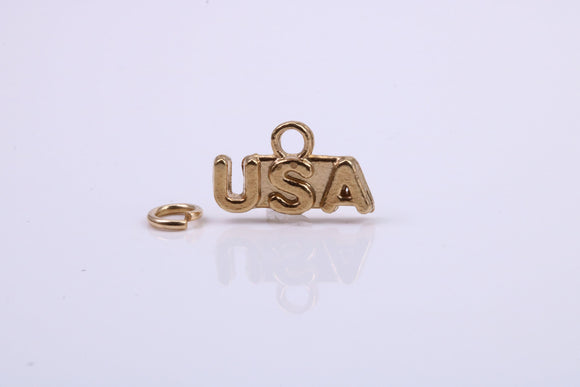 USA Charm, Traditional Charm, Made from Solid 9ct Yellow Gold, British Hallmarked, Complete with Attachment Link