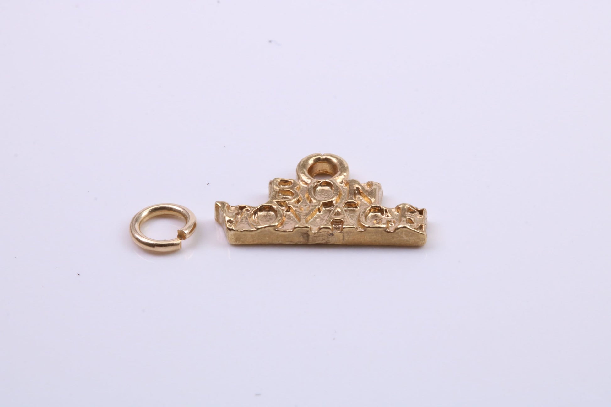 Bon Voyage Charm, Traditional Charm, Made from Solid 9ct Yellow Gold, British Hallmarked, Complete with Attachment Link