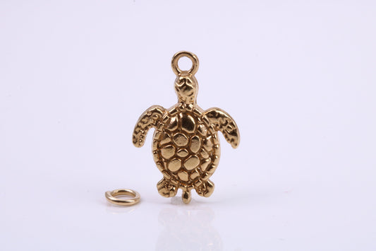 Turtle Charm, Traditional Charm, Made from Solid 9ct Yellow Gold, British Hallmarked, Complete with Attachment Link