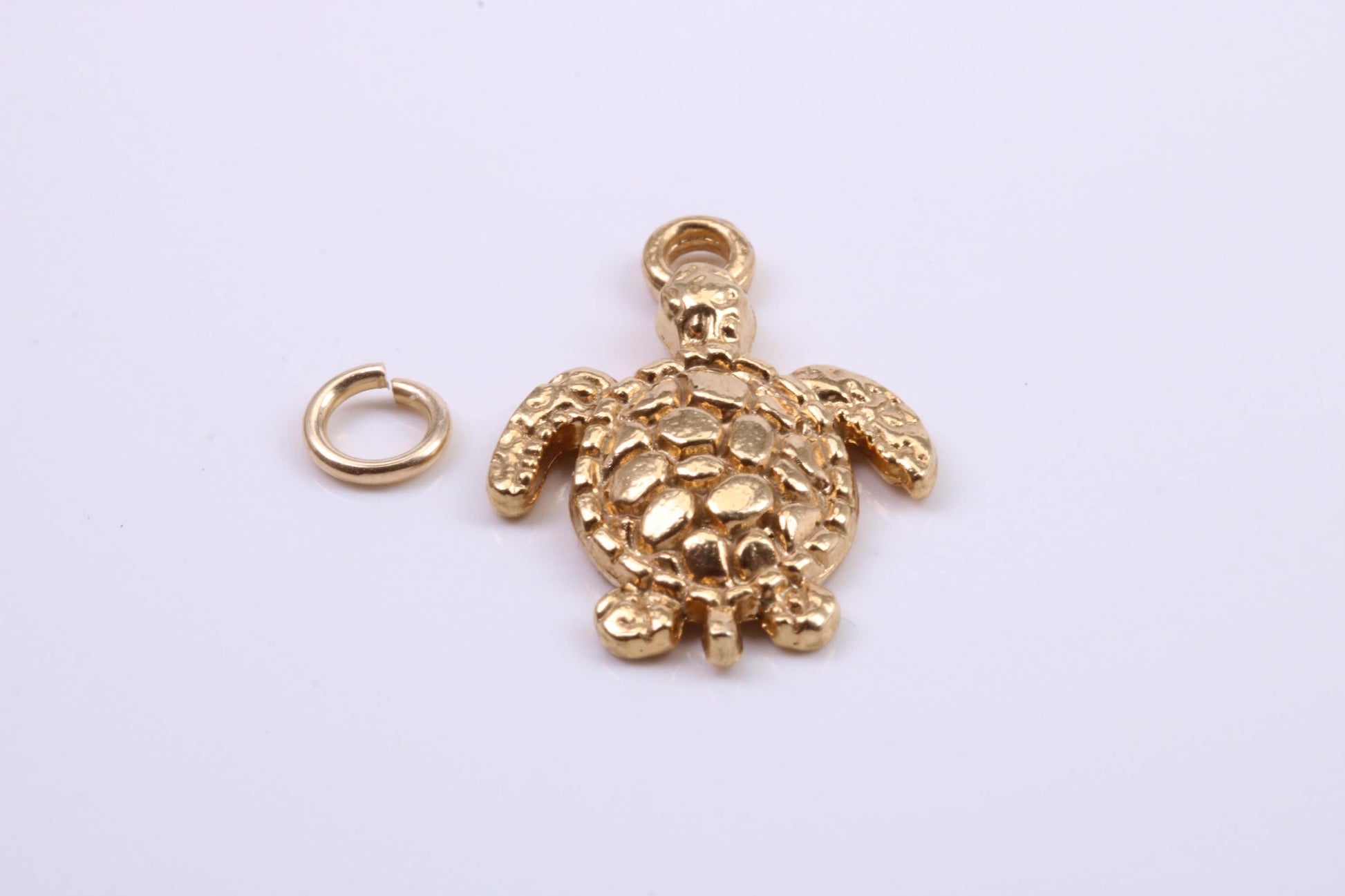 Turtle Charm, Traditional Charm, Made from Solid 9ct Yellow Gold, British Hallmarked, Complete with Attachment Link