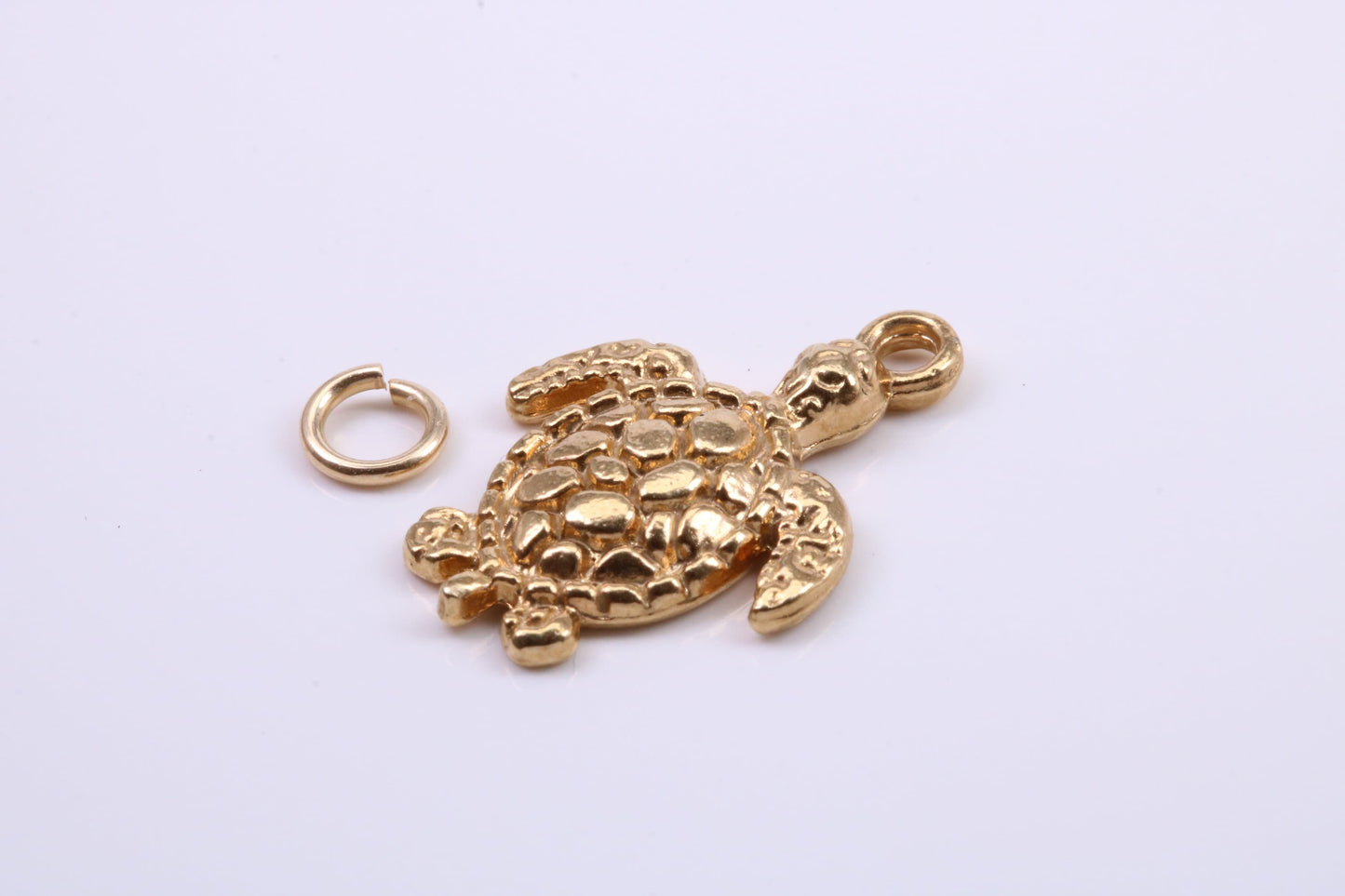 Turtle Charm, Traditional Charm, Made from Solid 9ct Yellow Gold, British Hallmarked, Complete with Attachment Link