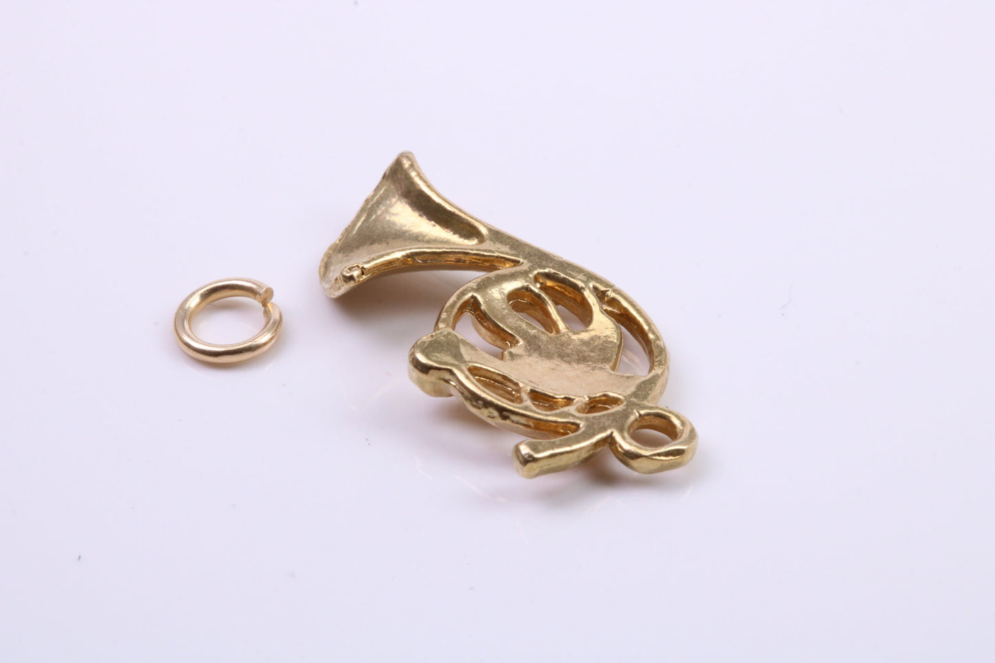 French Horn Charm, Traditional Charm, Made from Solid 9ct Yellow Gold, British Hallmarked, Complete with Attachment Link