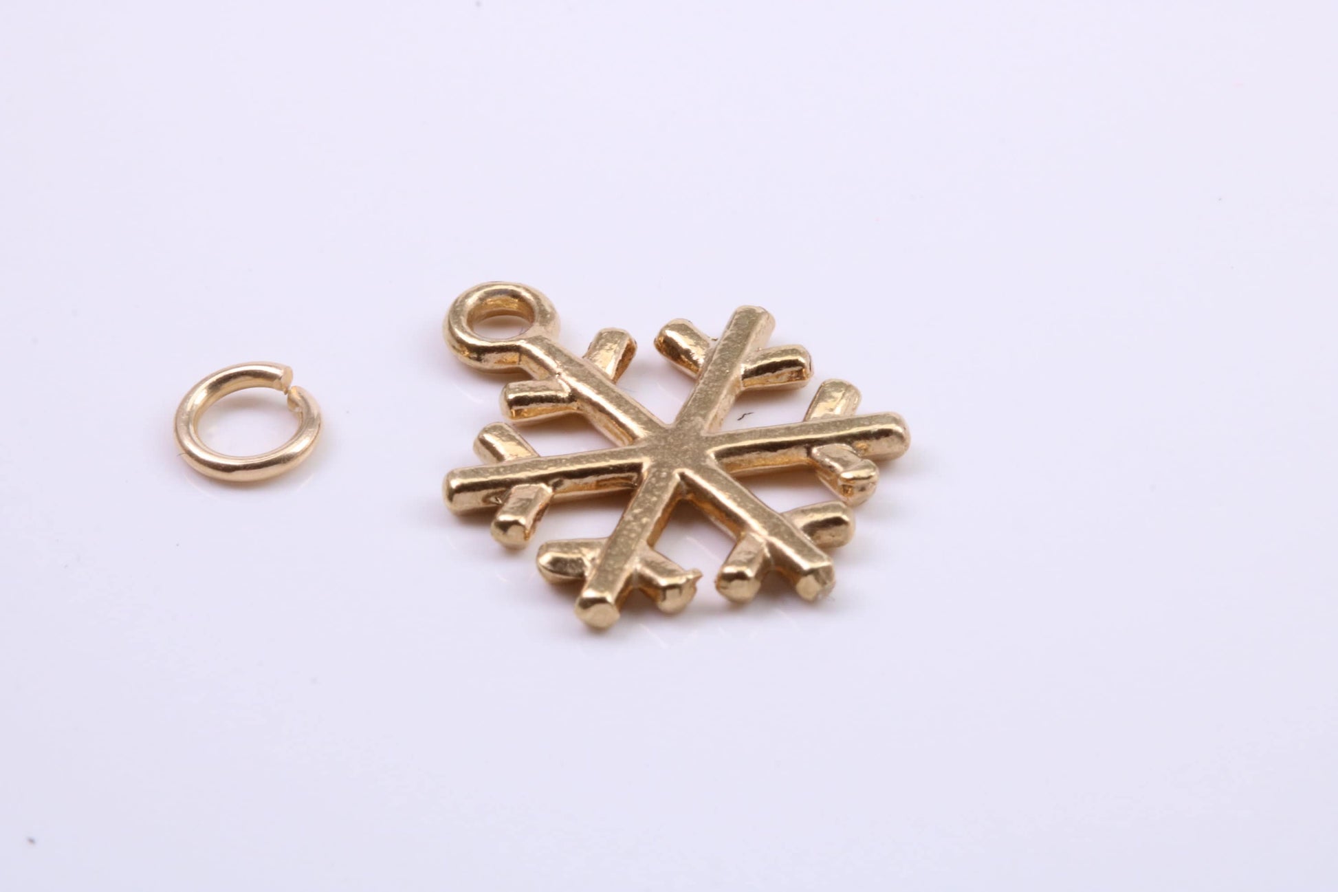 Snow Flake Charm, Traditional Charm, Made from Solid 9ct Yellow Gold, British Hallmarked, Complete with Attachment Link