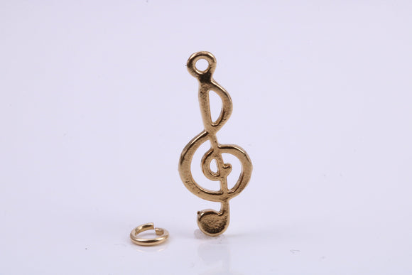 Musical Treble Clef Note Charm, Traditional Charm, Made from Solid 9ct Yellow Gold, British Hallmarked, Complete with Attachment Link