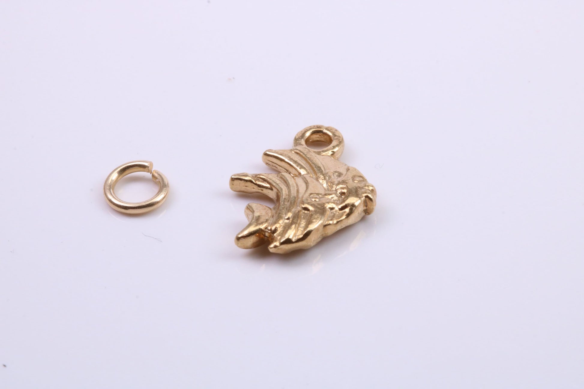 Angel Fish Charm, Traditional Charm, Made from Solid 9ct Yellow Gold, British Hallmarked, Complete with Attachment Link