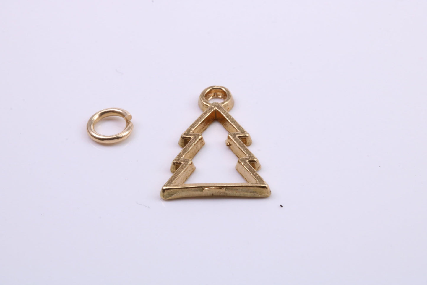 Christmas Tree Charm, Traditional Charm, Made from Solid 9ct Yellow Gold, British Hallmarked, Complete with Attachment Link