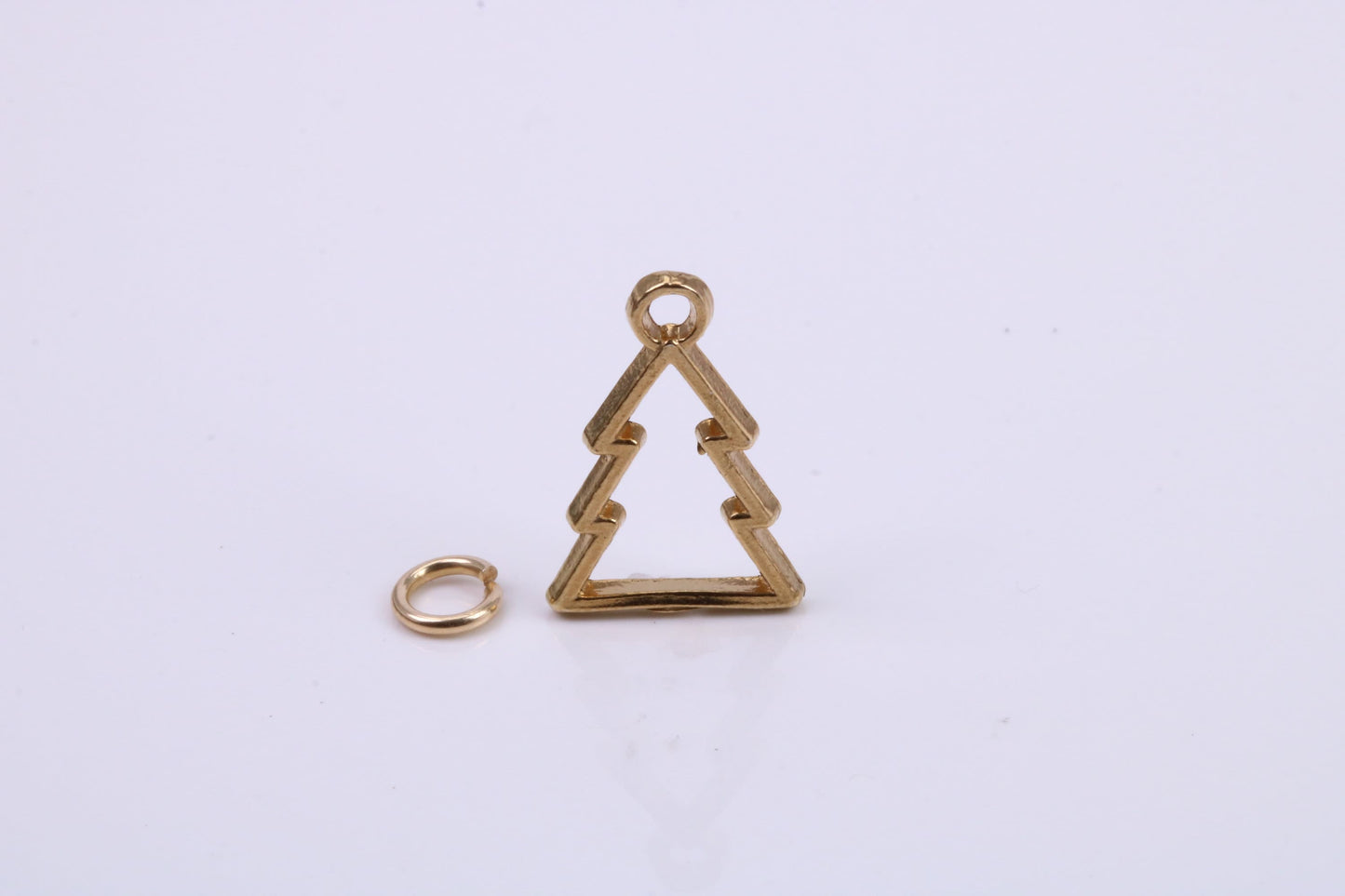 Christmas Tree Charm, Traditional Charm, Made from Solid 9ct Yellow Gold, British Hallmarked, Complete with Attachment Link