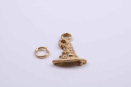 Wizards Hat Charm, Traditional Charm, Made from Solid 9ct Yellow Gold, British Hallmarked, Complete with Attachment Link