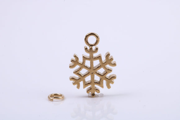 Snow Flake Charm, Traditional Charm, Made from Solid 9ct Yellow Gold, British Hallmarked, Complete with Attachment Link