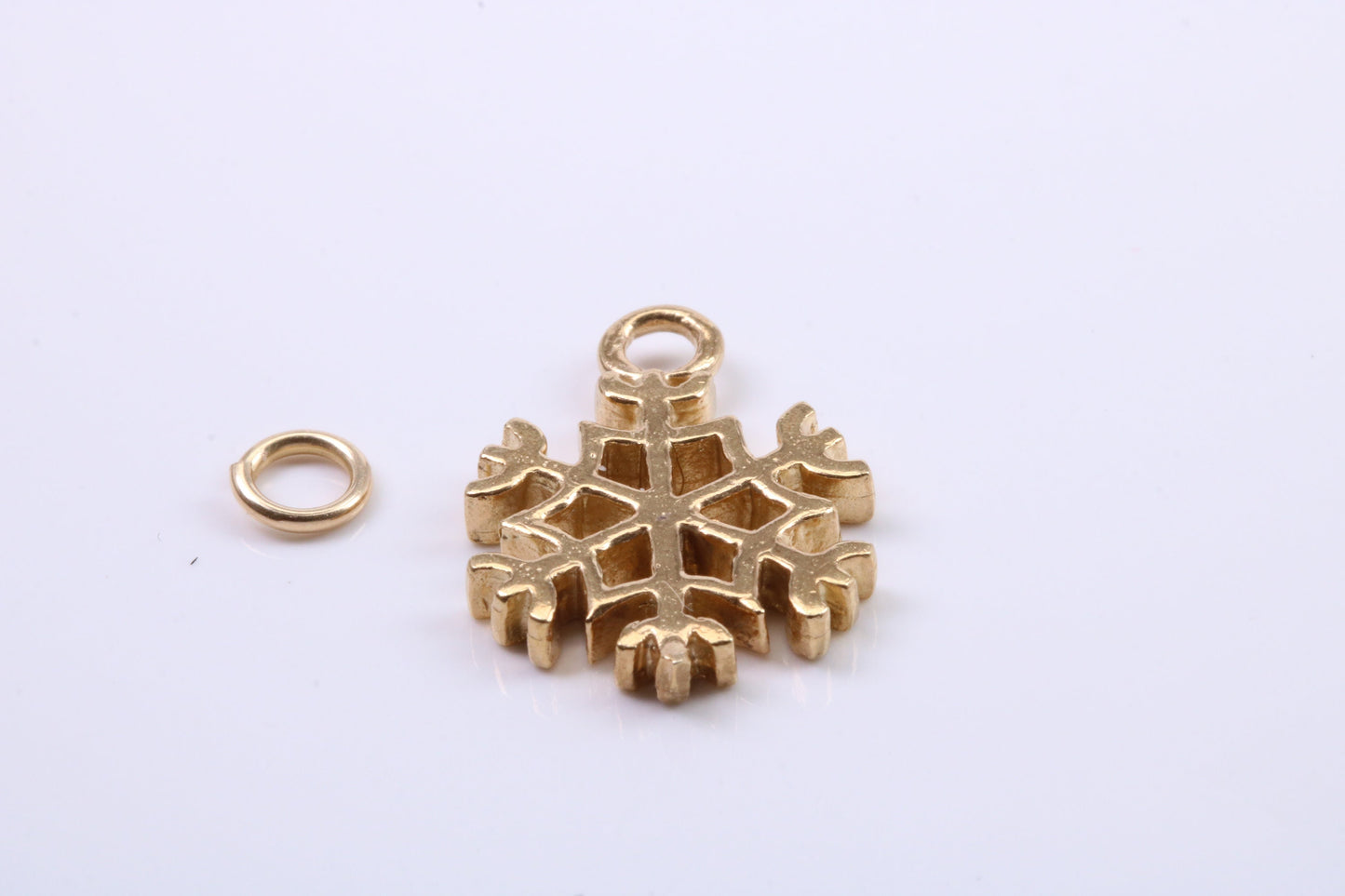 Snow Flake Charm, Traditional Charm, Made from Solid 9ct Yellow Gold, British Hallmarked, Complete with Attachment Link