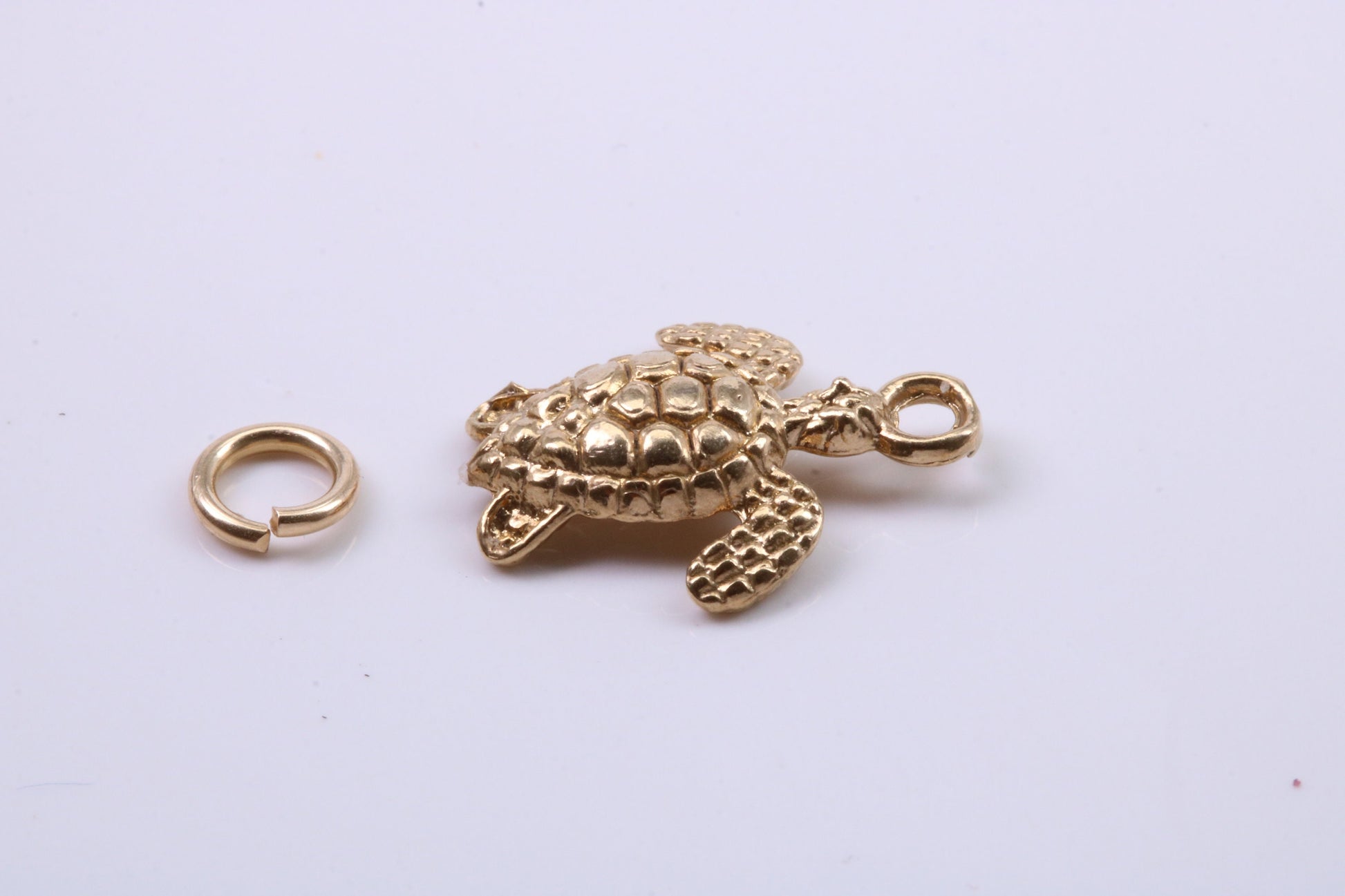 Turtle Charm, Traditional Charm, Made from Solid 9ct Yellow Gold, British Hallmarked, Complete with Attachment Link