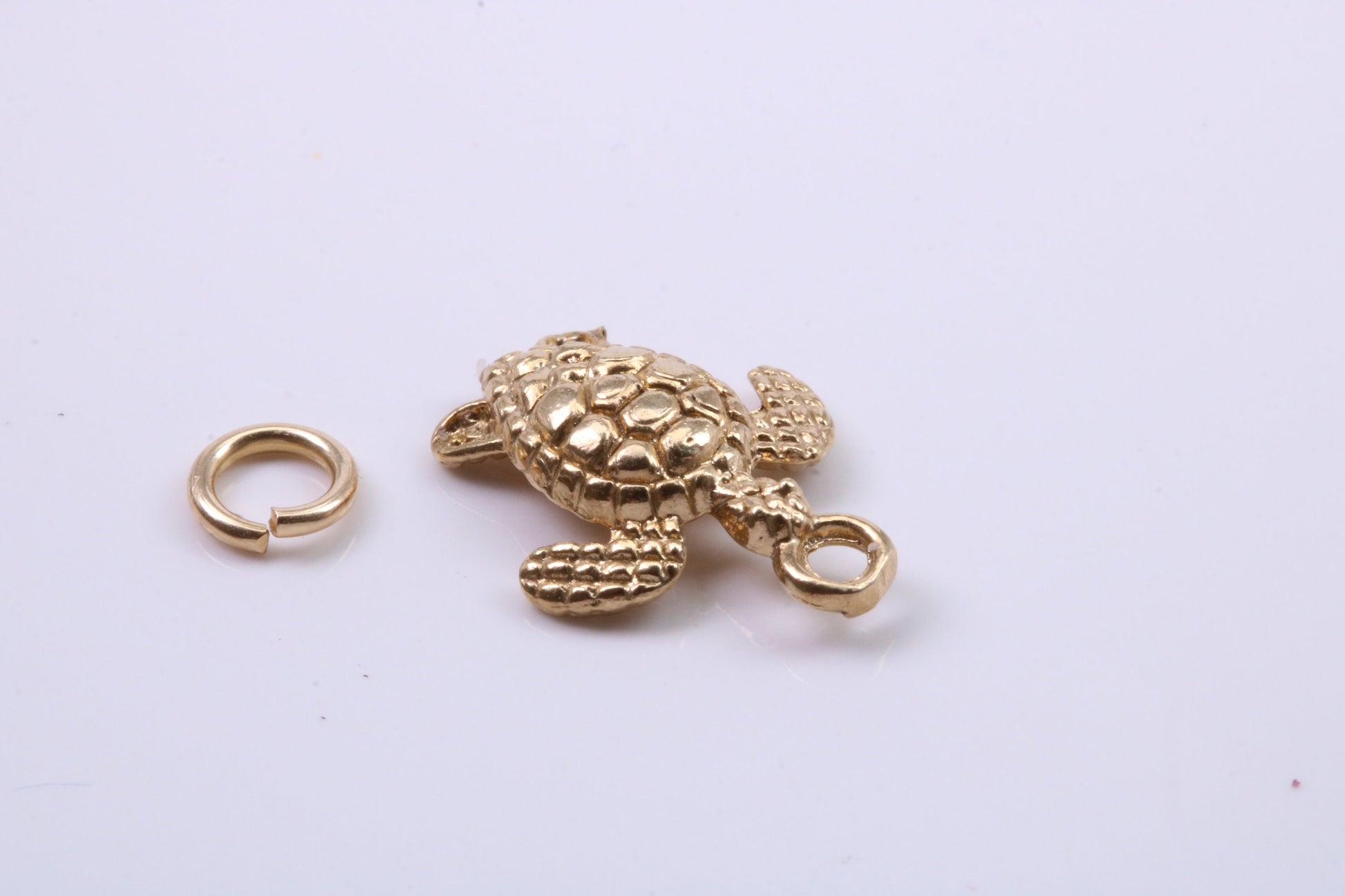 Turtle Charm, Traditional Charm, Made from Solid 9ct Yellow Gold, British Hallmarked, Complete with Attachment Link