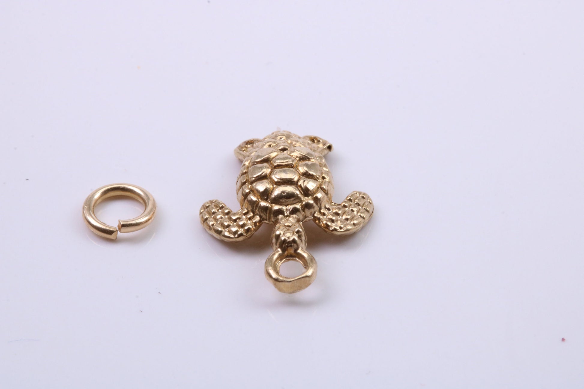 Turtle Charm, Traditional Charm, Made from Solid 9ct Yellow Gold, British Hallmarked, Complete with Attachment Link