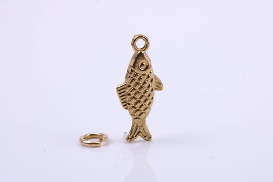 Fish Charm, Traditional Charm, Made from Solid 9ct Yellow Gold, British Hallmarked, Complete with Attachment Link