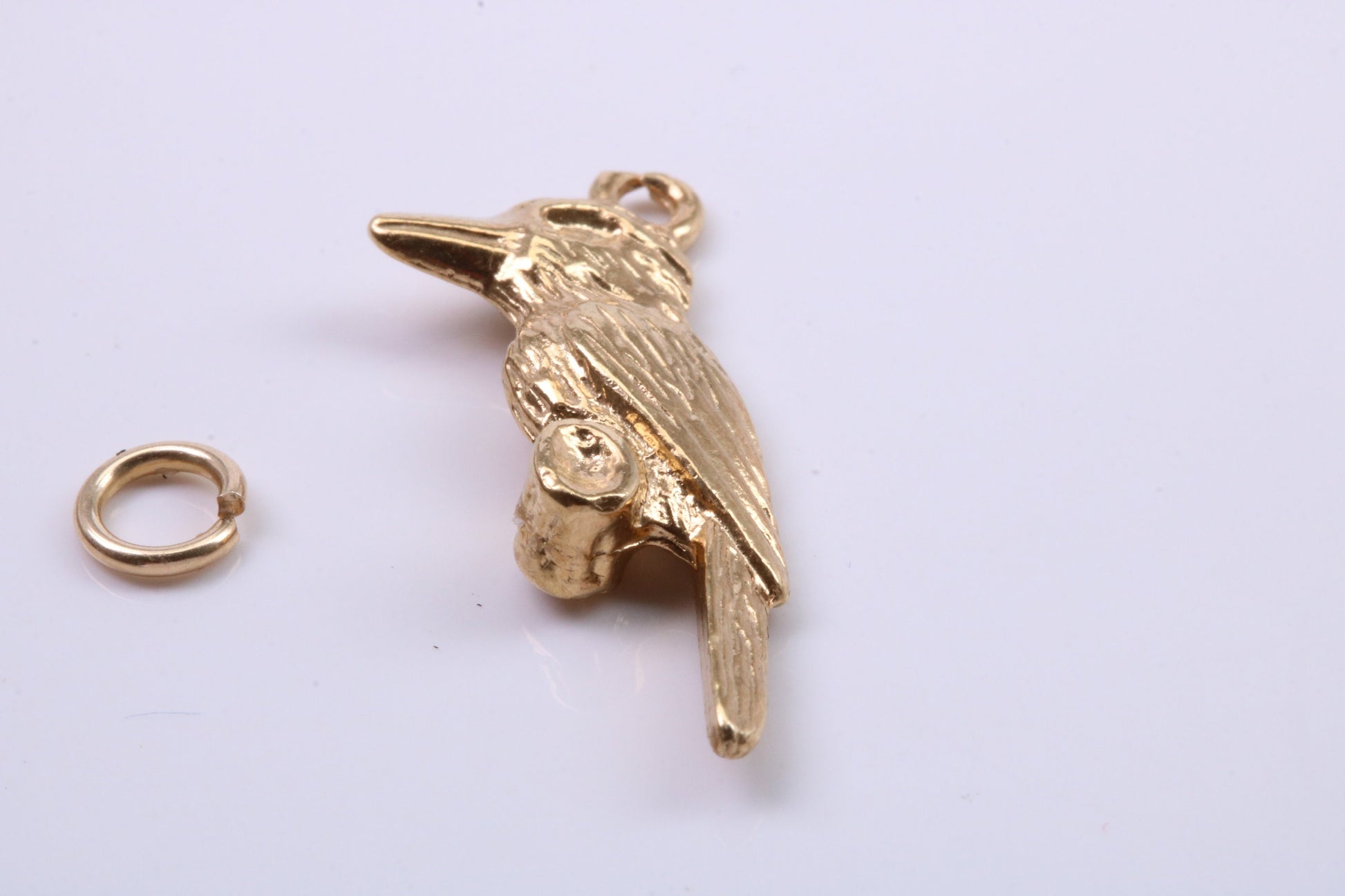 Raven Charm, Traditional Charm, Made from Solid 9ct Yellow Gold, British Hallmarked, Complete with Attachment Link