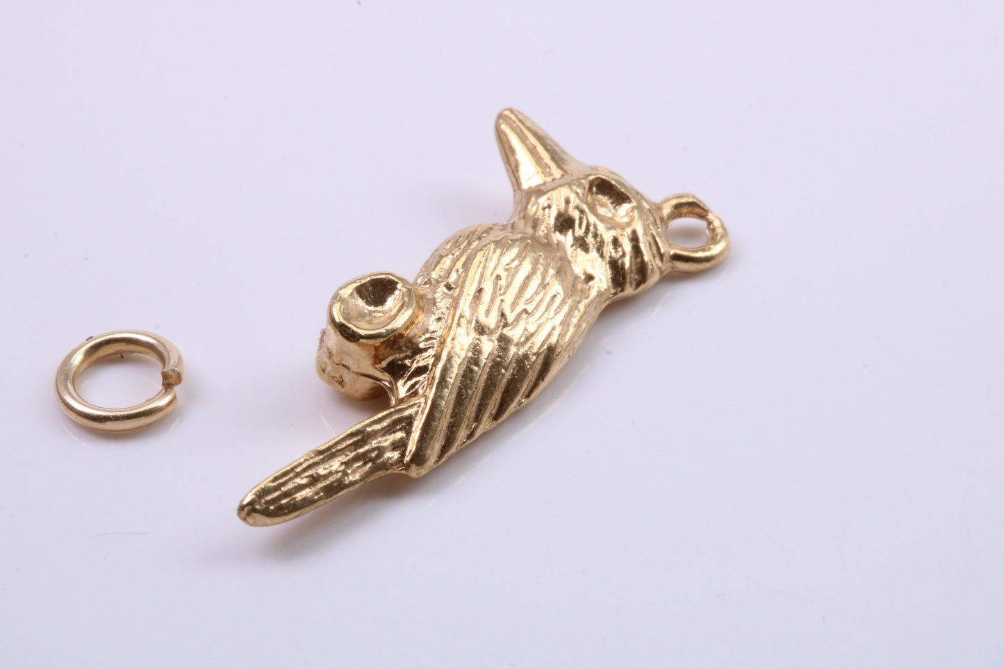 Raven Charm, Traditional Charm, Made from Solid 9ct Yellow Gold, British Hallmarked, Complete with Attachment Link