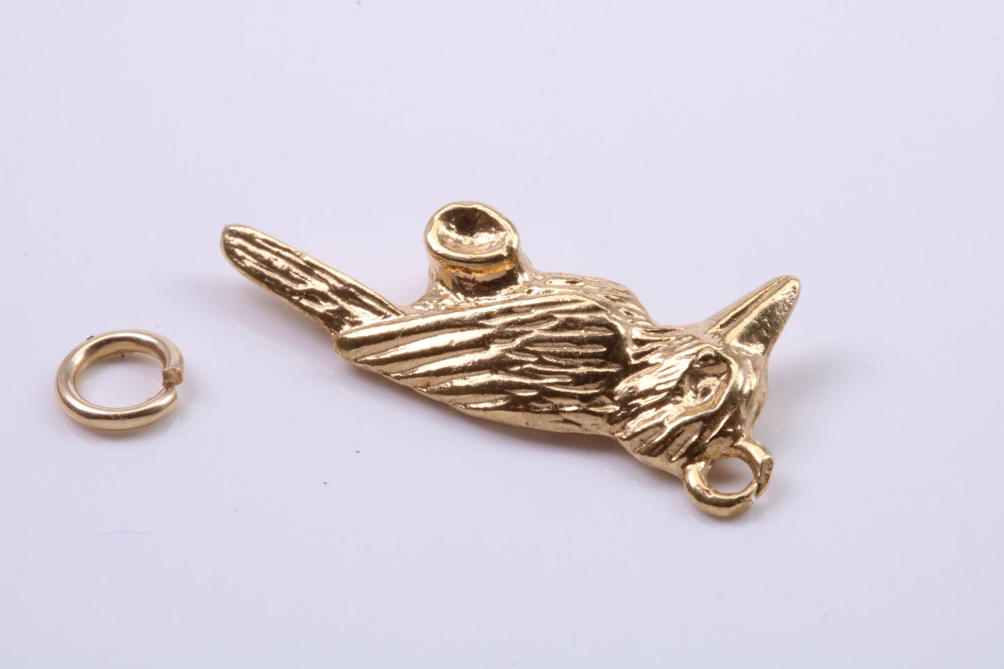 Raven Charm, Traditional Charm, Made from Solid 9ct Yellow Gold, British Hallmarked, Complete with Attachment Link