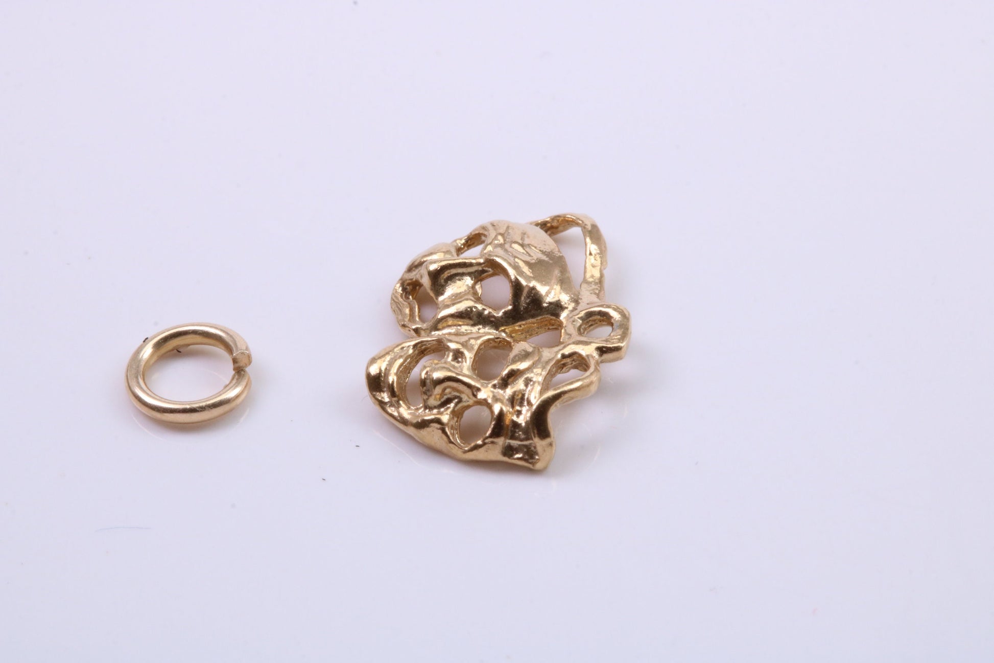 Pantomime Mask Charm, Traditional Charm, Made from Solid 9ct Yellow Gold, British Hallmarked, Complete with Attachment Link