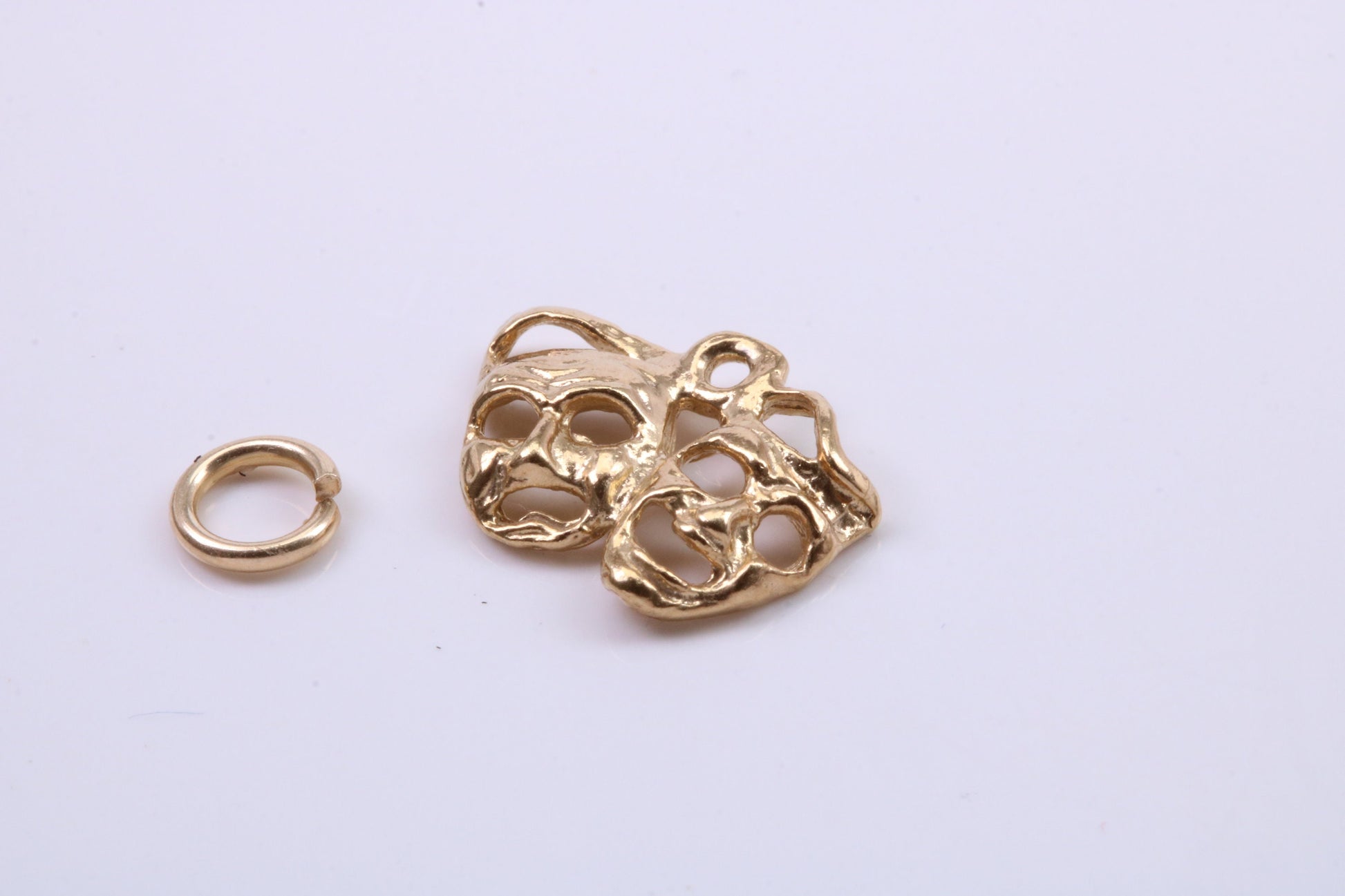 Pantomime Mask Charm, Traditional Charm, Made from Solid 9ct Yellow Gold, British Hallmarked, Complete with Attachment Link