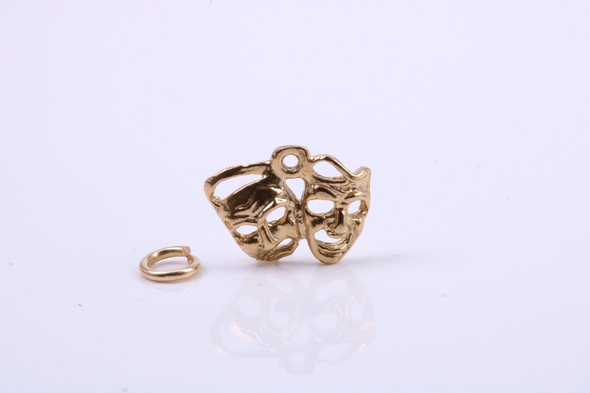 Pantomime Mask Charm, Traditional Charm, Made from Solid 9ct Yellow Gold, British Hallmarked, Complete with Attachment Link