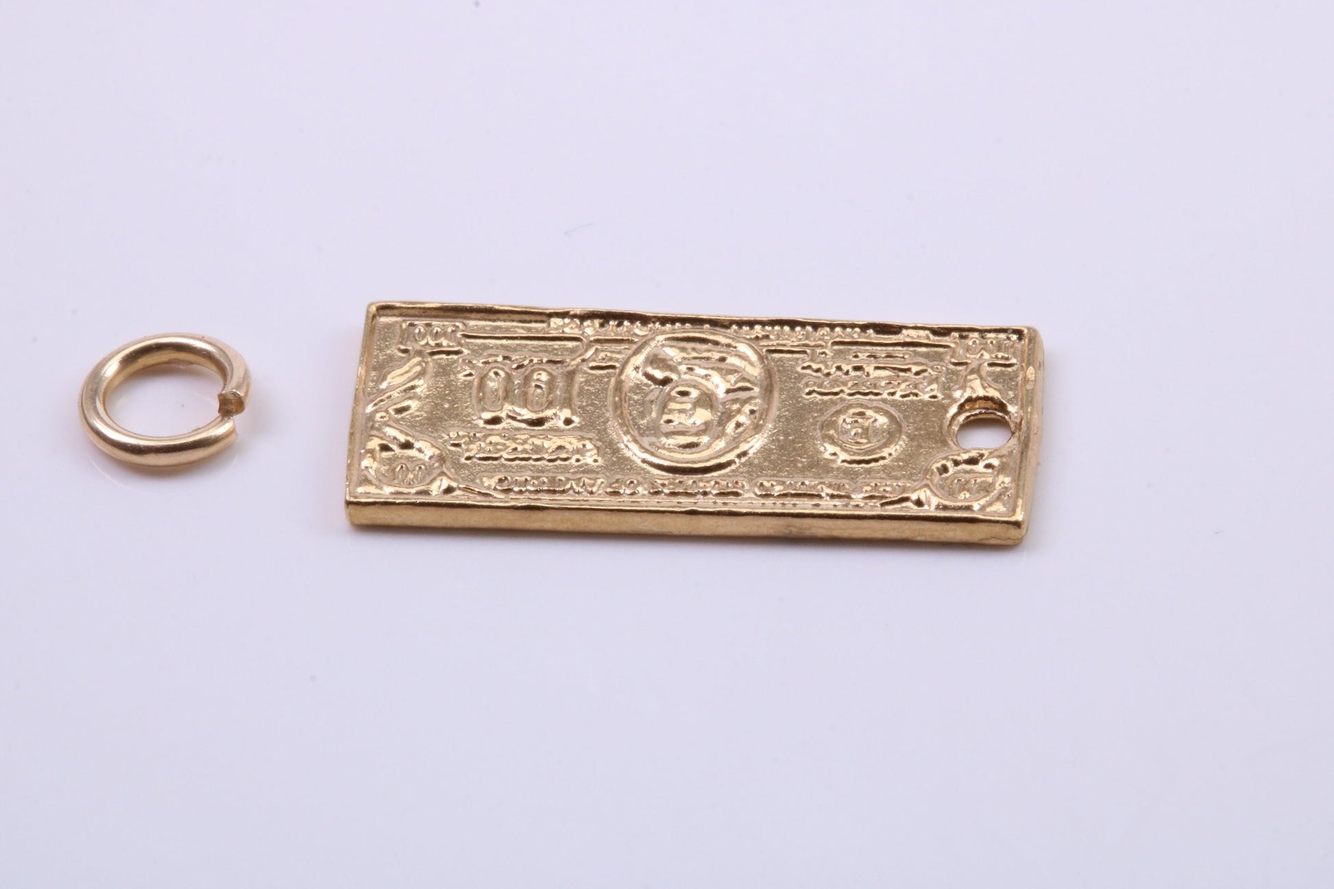 100 Dollar Bill Charm, Traditional Charm, Made from Solid 9ct Yellow Gold, British Hallmarked, Complete with Attachment Link