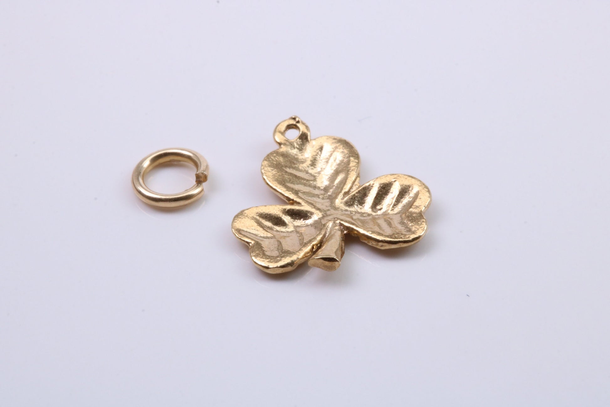 Clover Leaf Charm, Traditional Charm, Made from Solid 9ct Yellow Gold, British Hallmarked, Complete with Attachment Link