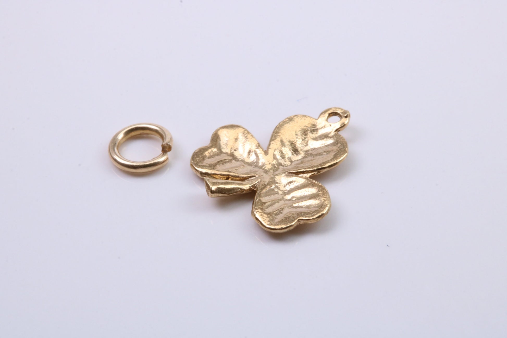 Clover Leaf Charm, Traditional Charm, Made from Solid 9ct Yellow Gold, British Hallmarked, Complete with Attachment Link