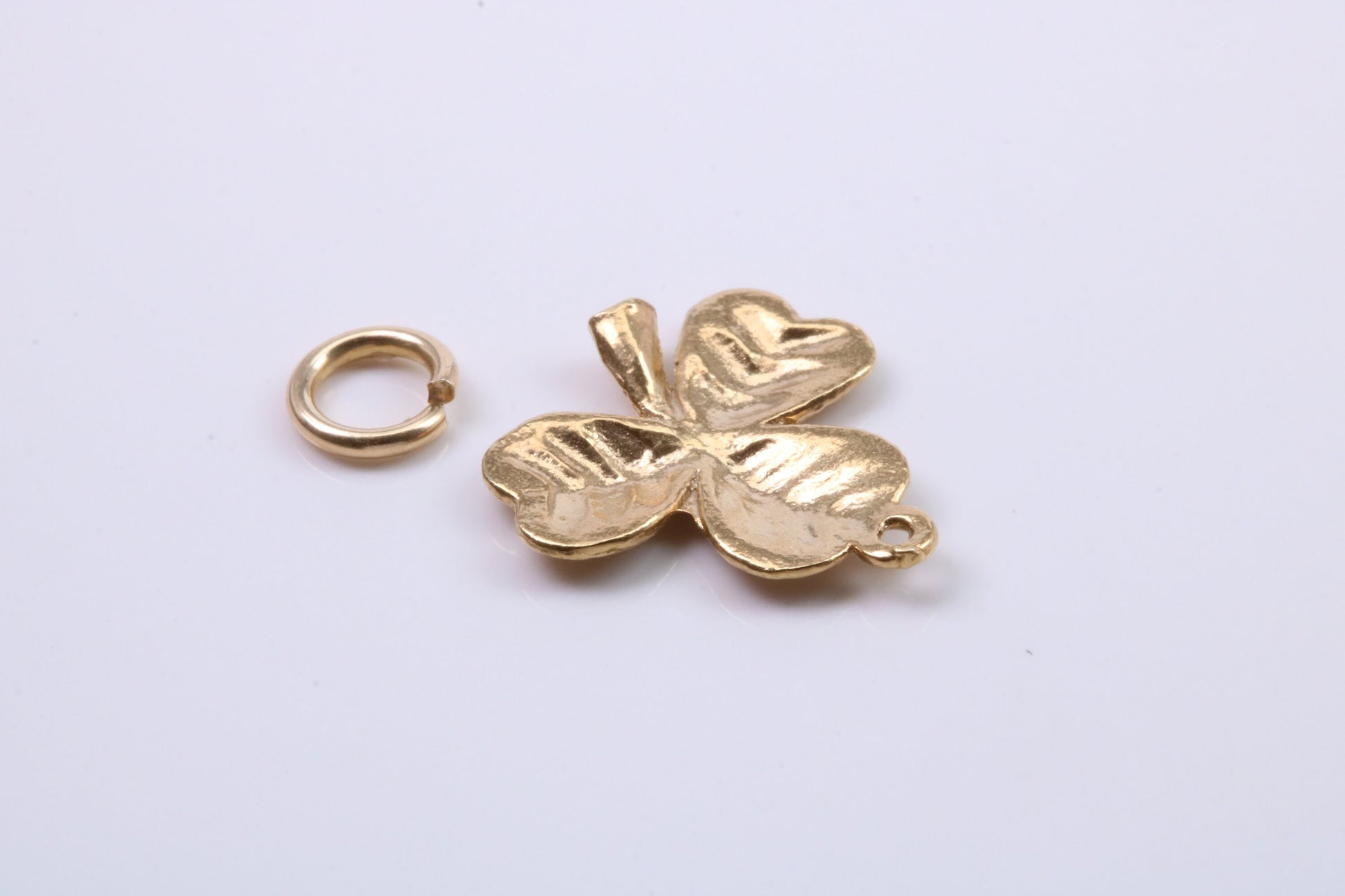 Clover Leaf Charm, Traditional Charm, Made from Solid 9ct Yellow Gold, British Hallmarked, Complete with Attachment Link