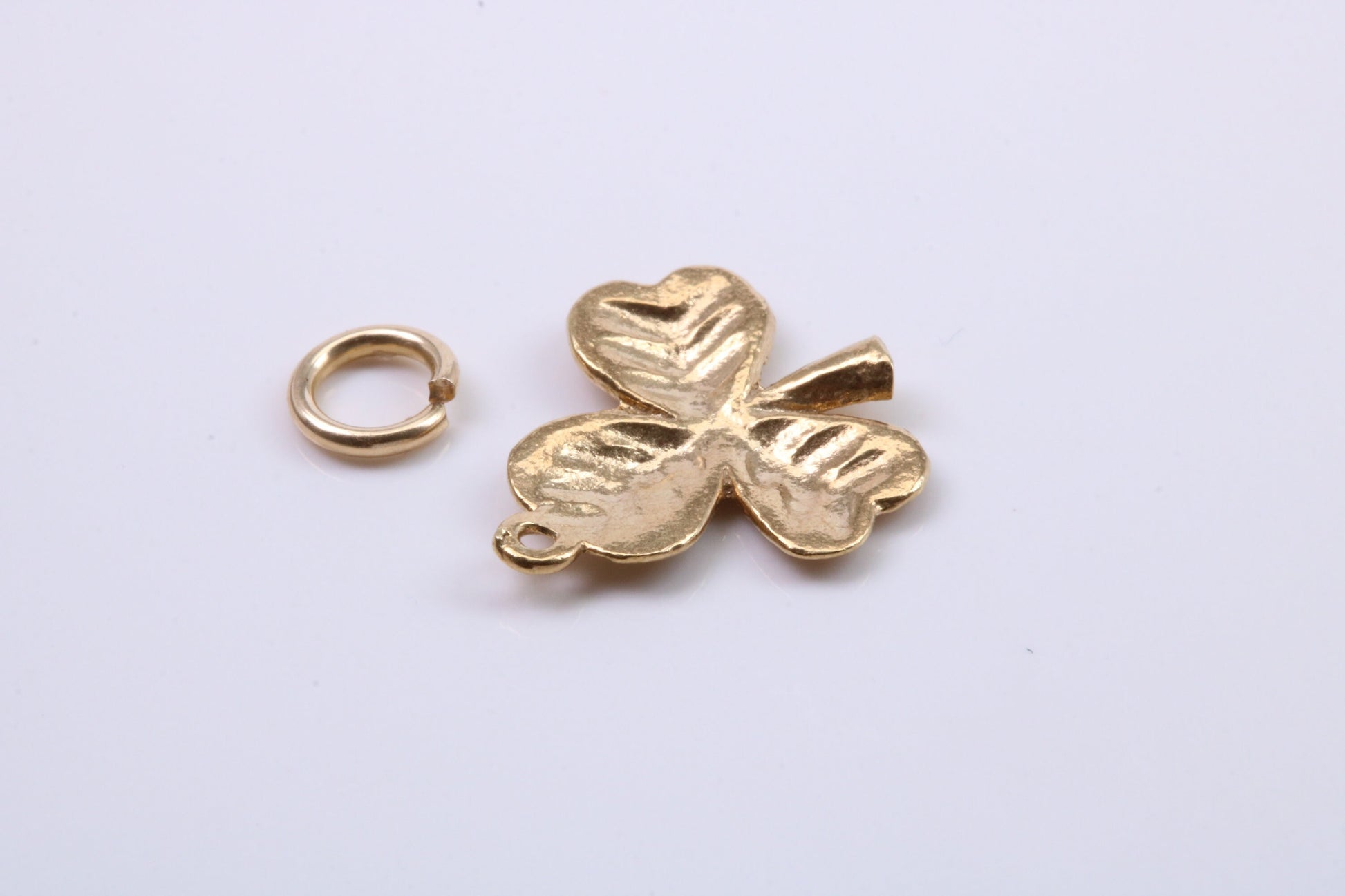 Clover Leaf Charm, Traditional Charm, Made from Solid 9ct Yellow Gold, British Hallmarked, Complete with Attachment Link