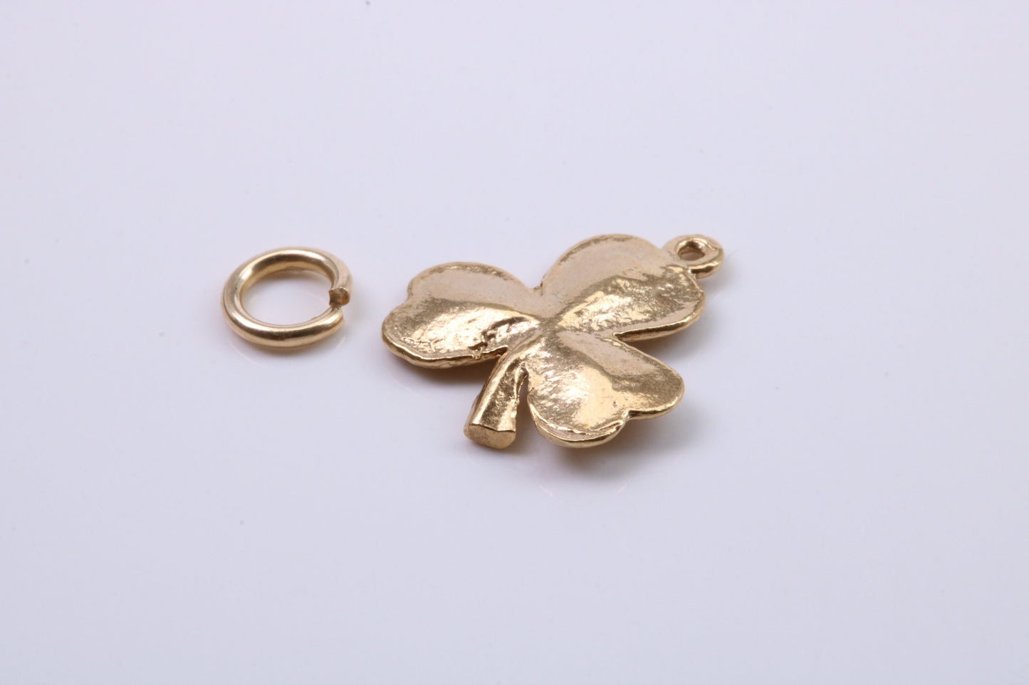 Clover Leaf Charm, Traditional Charm, Made from Solid 9ct Yellow Gold, British Hallmarked, Complete with Attachment Link