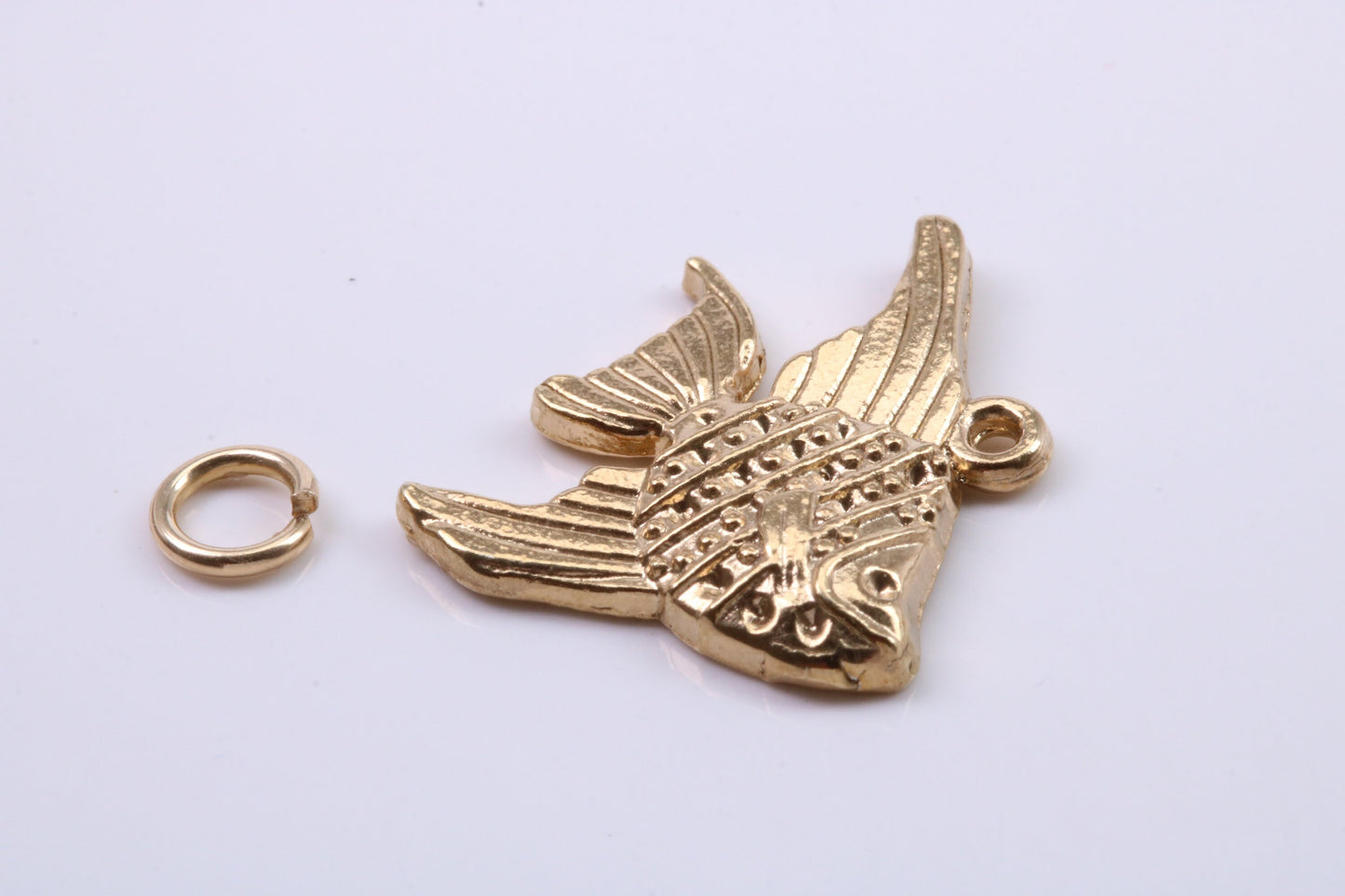 Angel Fish Charm, Traditional Charm, Made from Solid 9ct Yellow Gold, British Hallmarked, Complete with Attachment Link