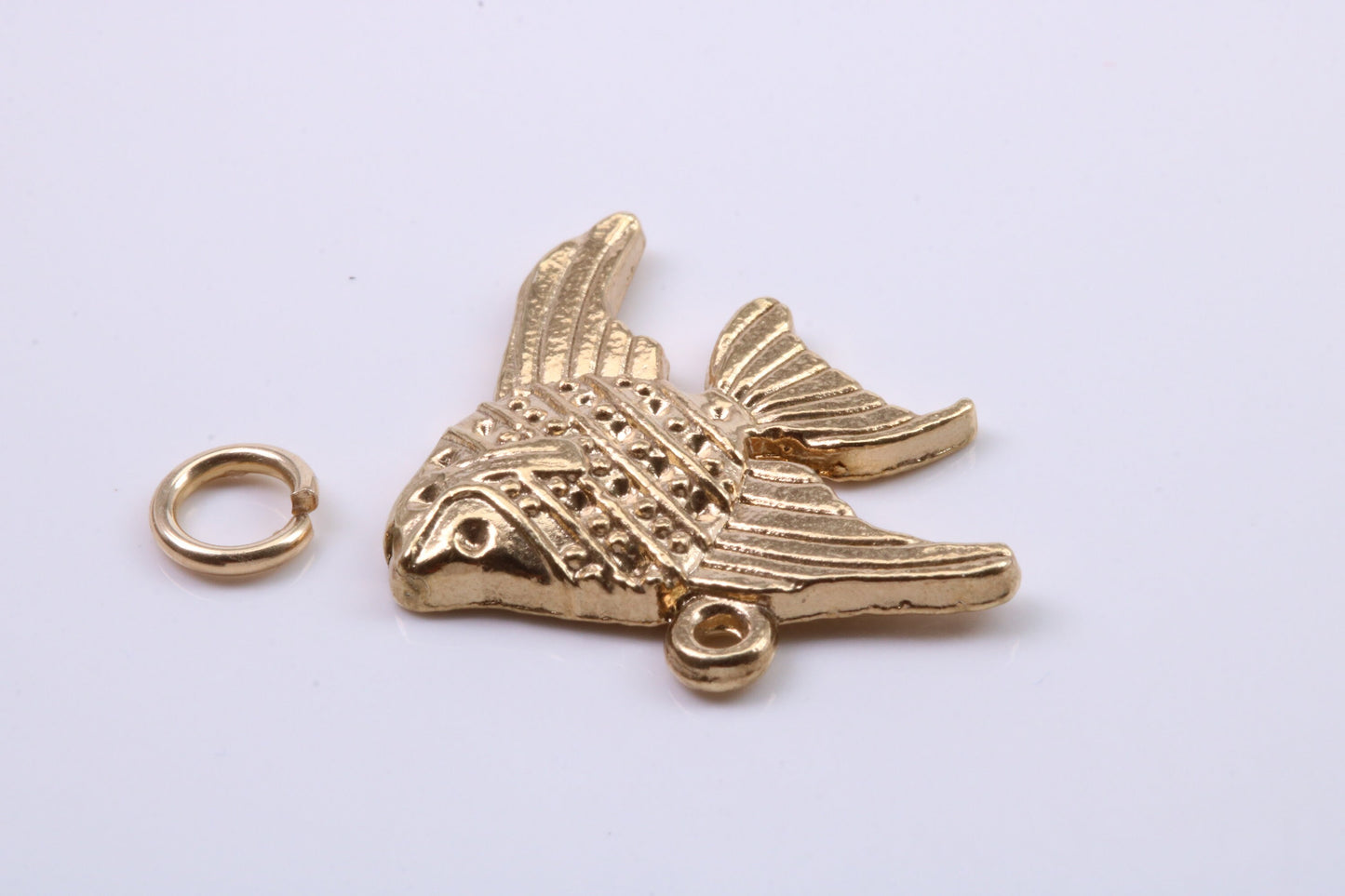 Angel Fish Charm, Traditional Charm, Made from Solid 9ct Yellow Gold, British Hallmarked, Complete with Attachment Link