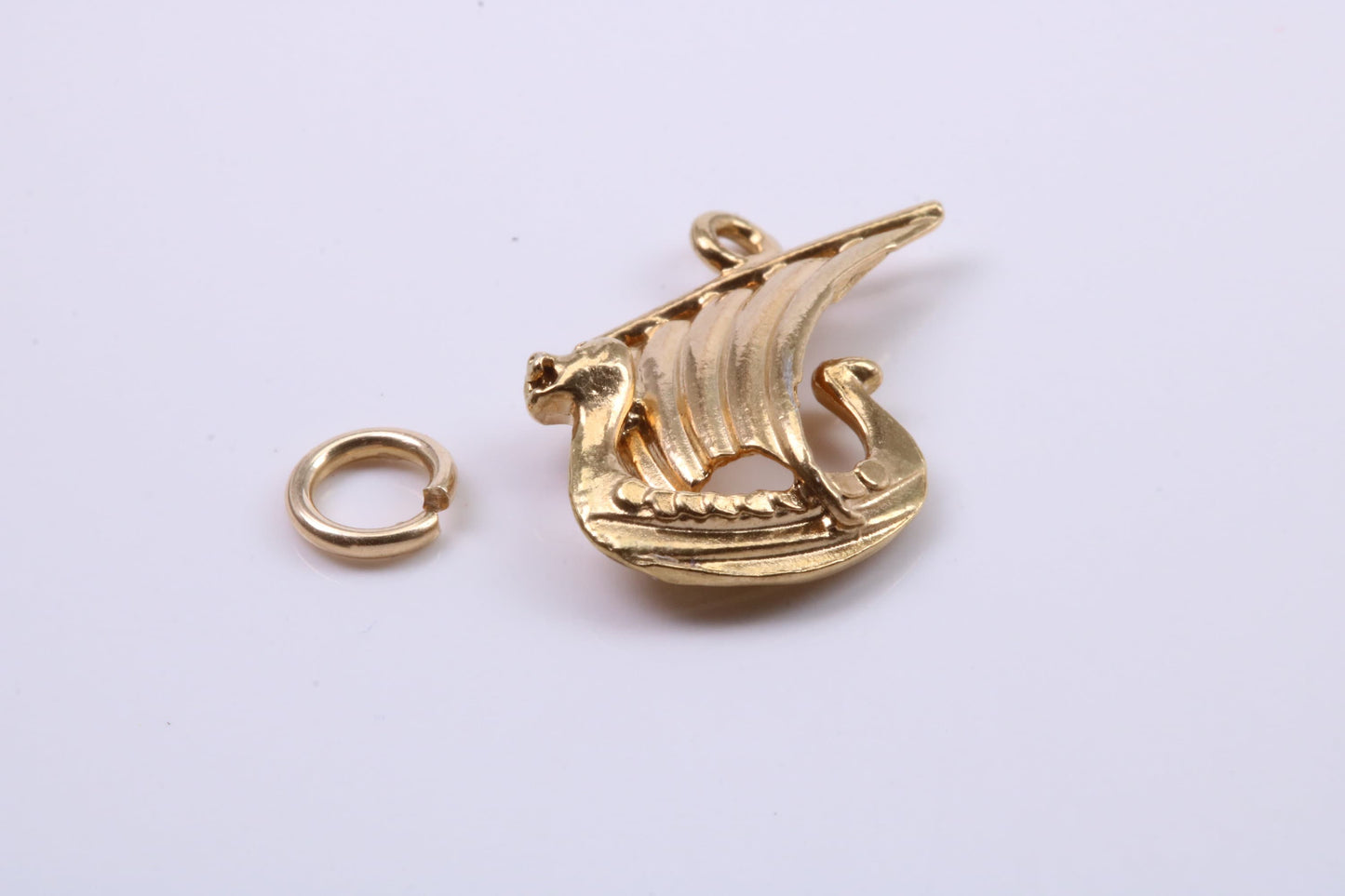 Viking Boat Charm, Traditional Charm, Made from Solid 9ct Yellow Gold, British Hallmarked, Complete with Attachment Link