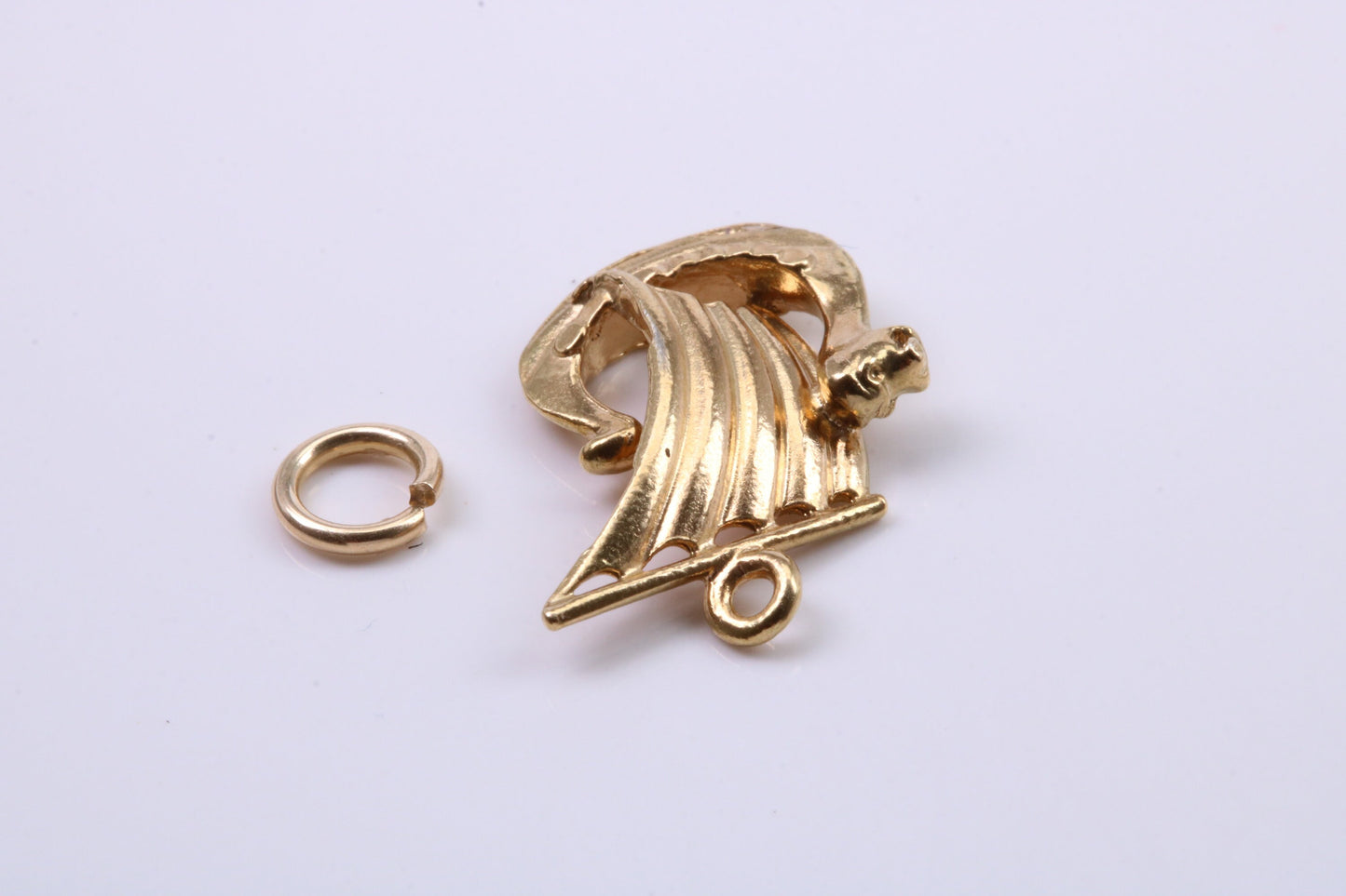 Viking Boat Charm, Traditional Charm, Made from Solid 9ct Yellow Gold, British Hallmarked, Complete with Attachment Link