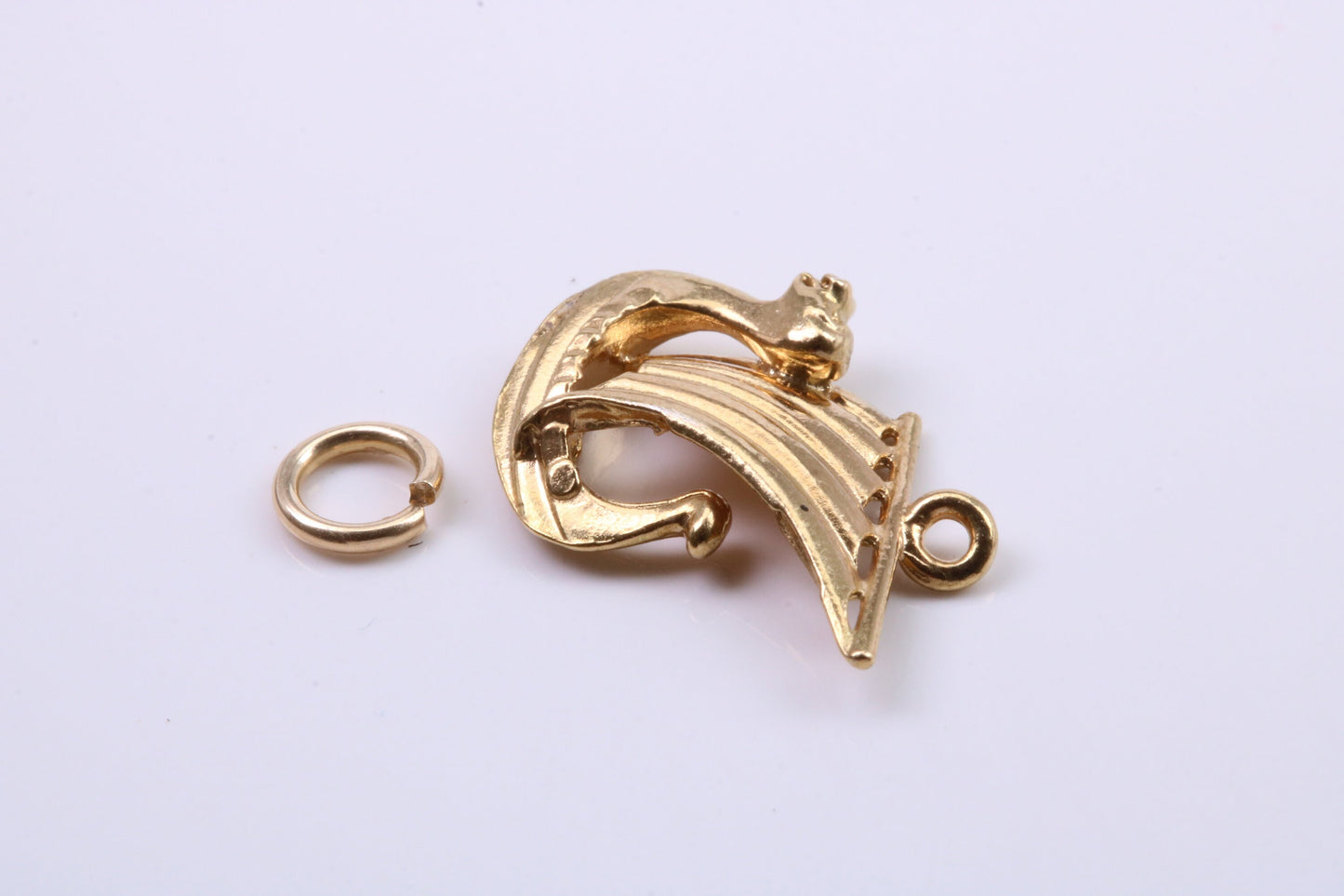 Viking Boat Charm, Traditional Charm, Made from Solid 9ct Yellow Gold, British Hallmarked, Complete with Attachment Link