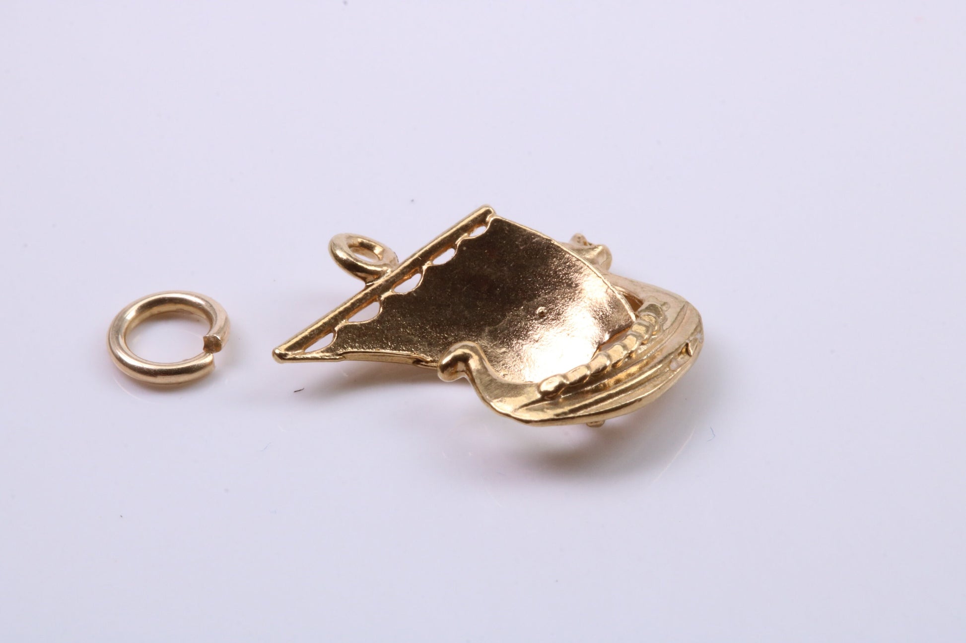 Viking Boat Charm, Traditional Charm, Made from Solid 9ct Yellow Gold, British Hallmarked, Complete with Attachment Link