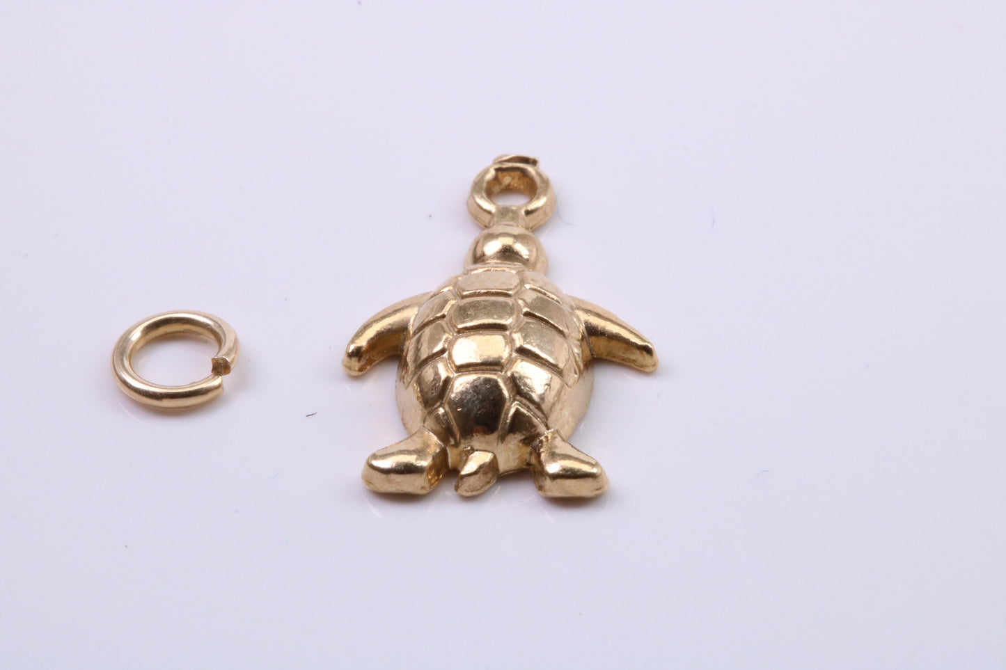 Turtle Charm, Traditional Charm, Made from Solid 9ct Yellow Gold, British Hallmarked, Complete with Attachment Link