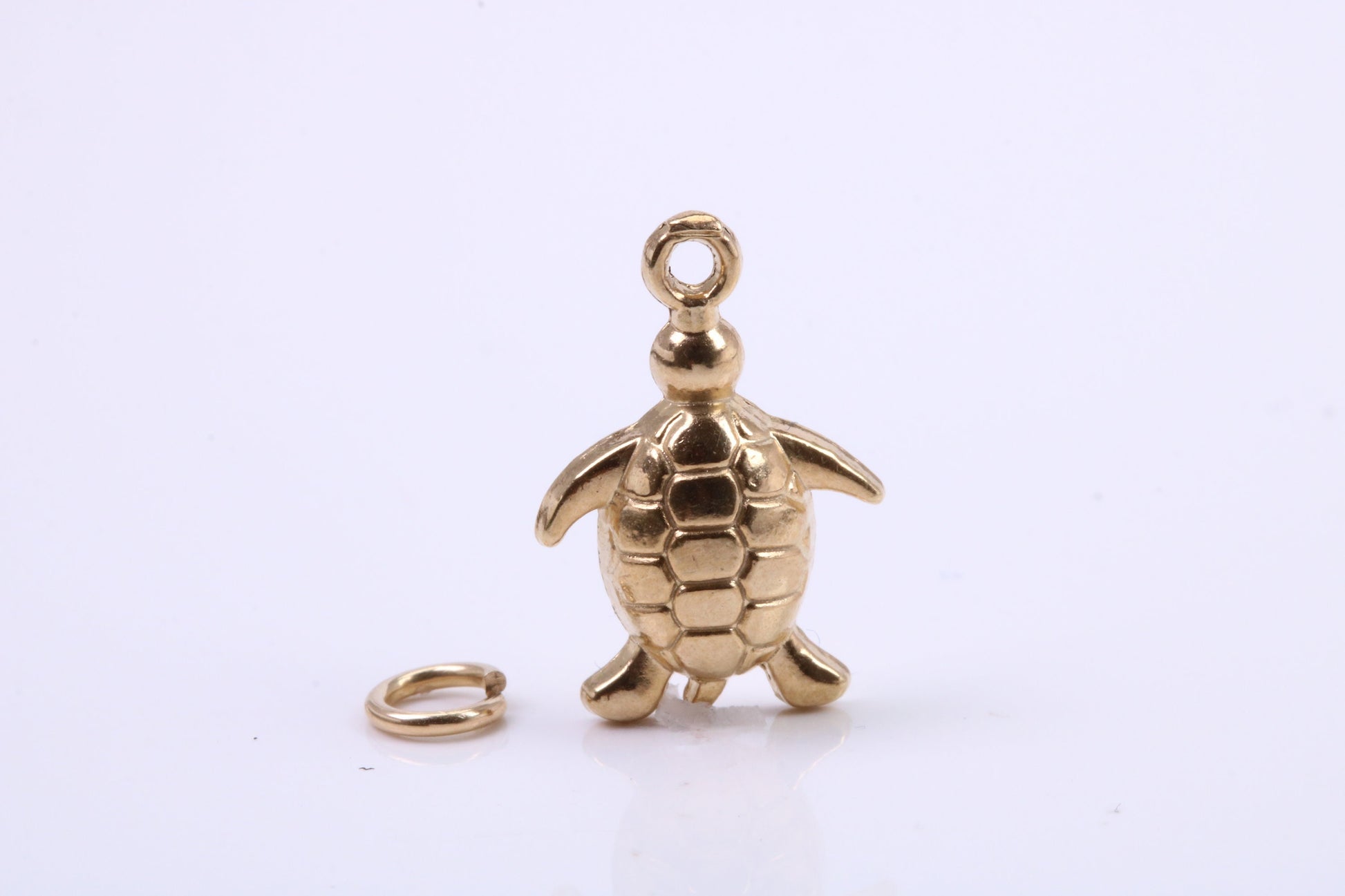 Turtle Charm, Traditional Charm, Made from Solid 9ct Yellow Gold, British Hallmarked, Complete with Attachment Link