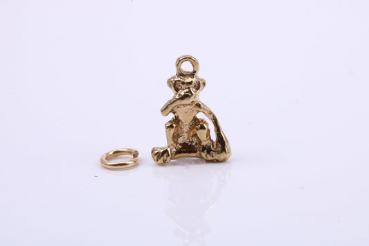 Speak no Evil Monkey Charm, Traditional Charm, Made from Solid 9ct Yellow Gold, British Hallmarked, Complete with Attachment Link