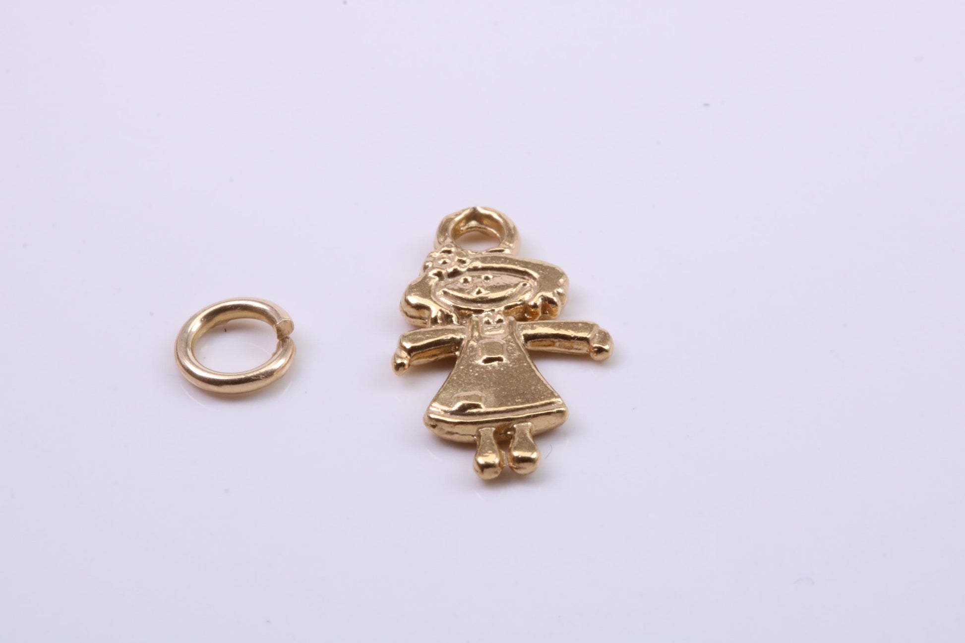 Toy Doll Charm, Traditional Charm, Made from Solid 9ct Yellow Gold, British Hallmarked, Complete with Attachment Link