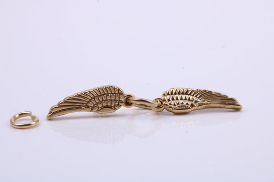 Wings Charm, Traditional Charm, Made from Solid 9ct Yellow Gold, British Hallmarked, Complete with Attachment Link