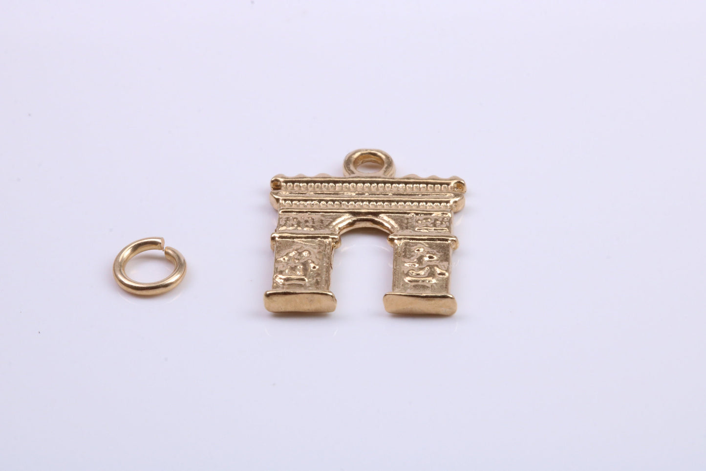 Arc De Triomphe Charm, Traditional Charm, Made from Solid 9ct Yellow Gold, British Hallmarked, Complete with Attachment Link