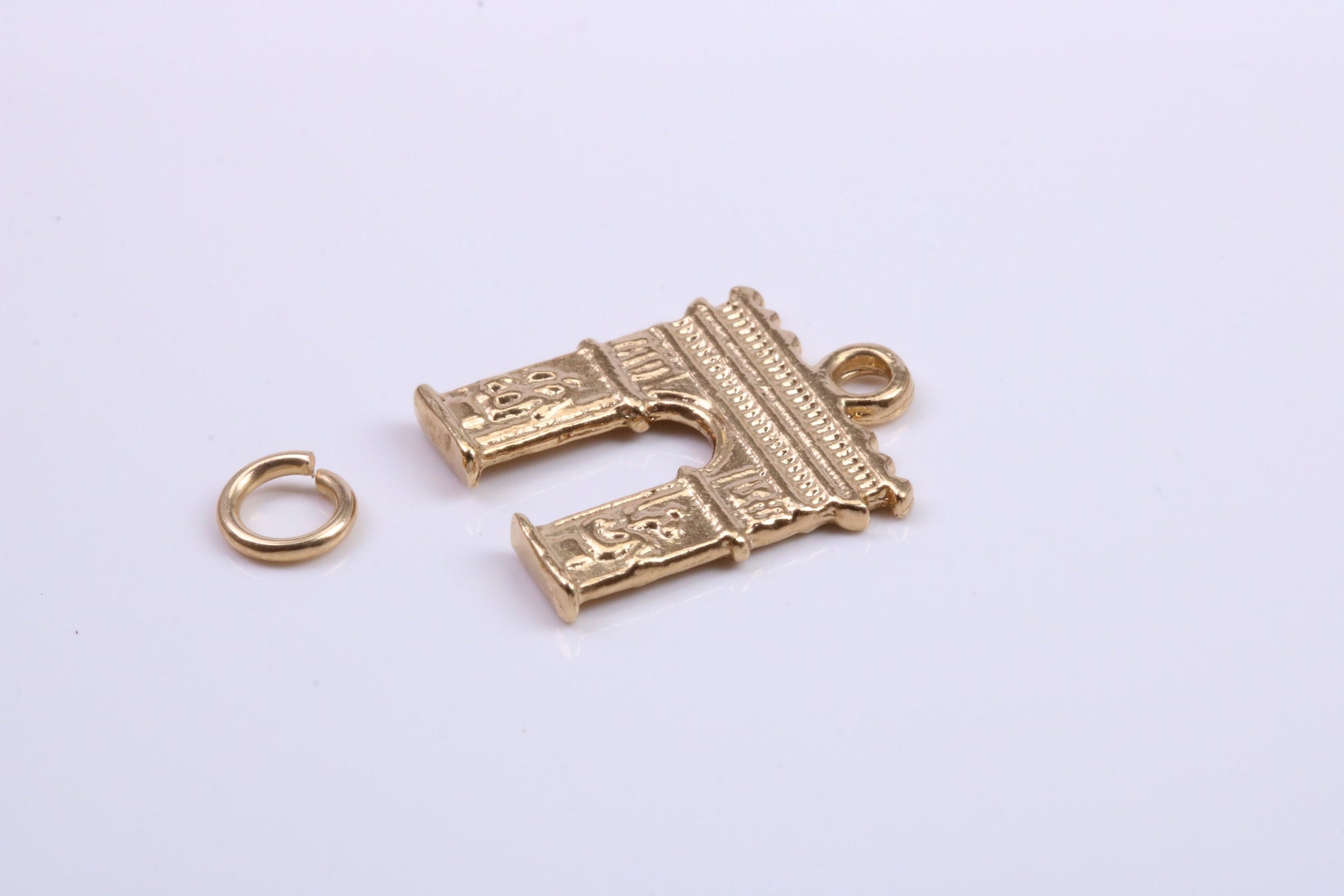 Arc De Triomphe Charm, Traditional Charm, Made from Solid 9ct Yellow Gold, British Hallmarked, Complete with Attachment Link