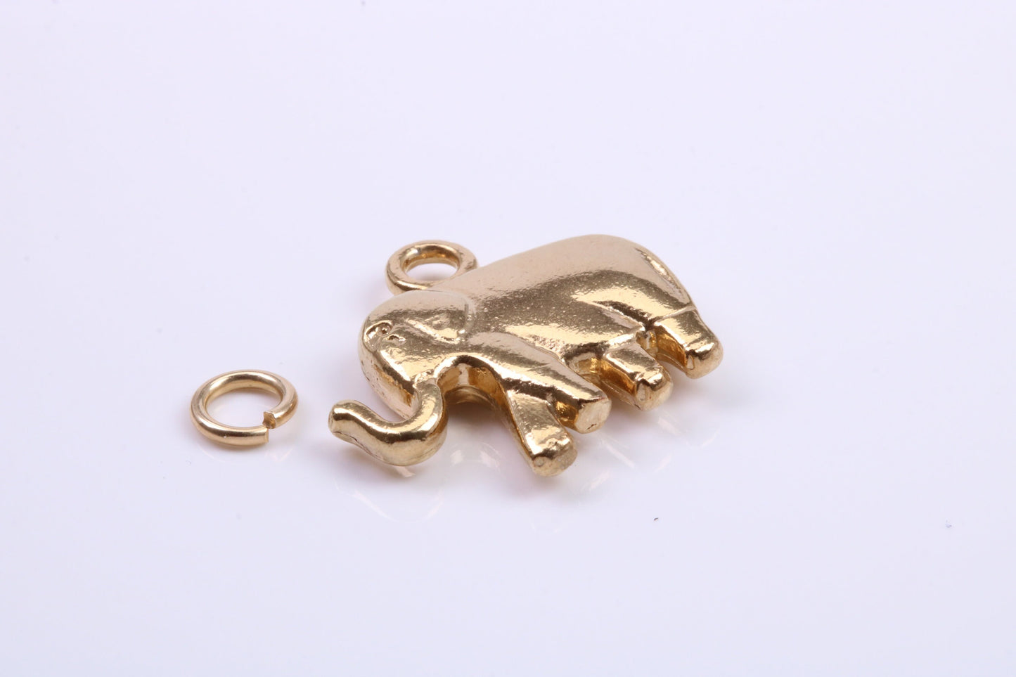 African Elephant Charm, Traditional Charm, Made from Solid 9ct Yellow Gold, British Hallmarked, Complete with Attachment Link