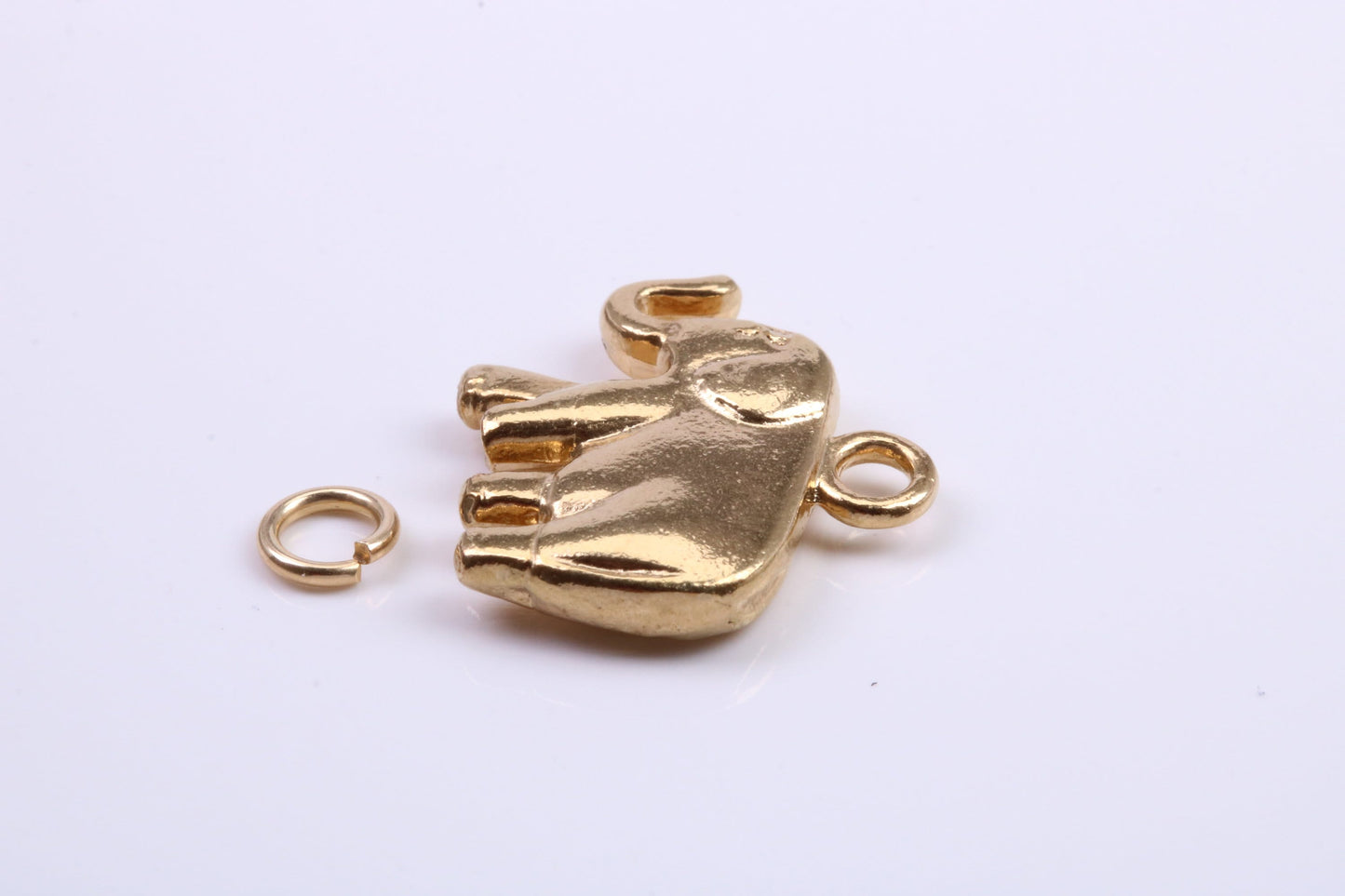 African Elephant Charm, Traditional Charm, Made from Solid 9ct Yellow Gold, British Hallmarked, Complete with Attachment Link