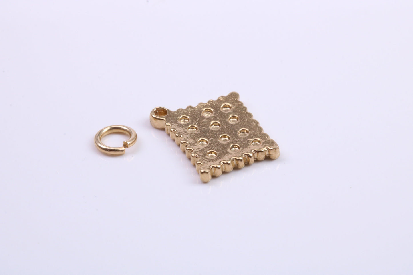 Cracker Biscuit Charm, Traditional Charm, Made from Solid 9ct Yellow Gold, British Hallmarked, Complete with Attachment Link
