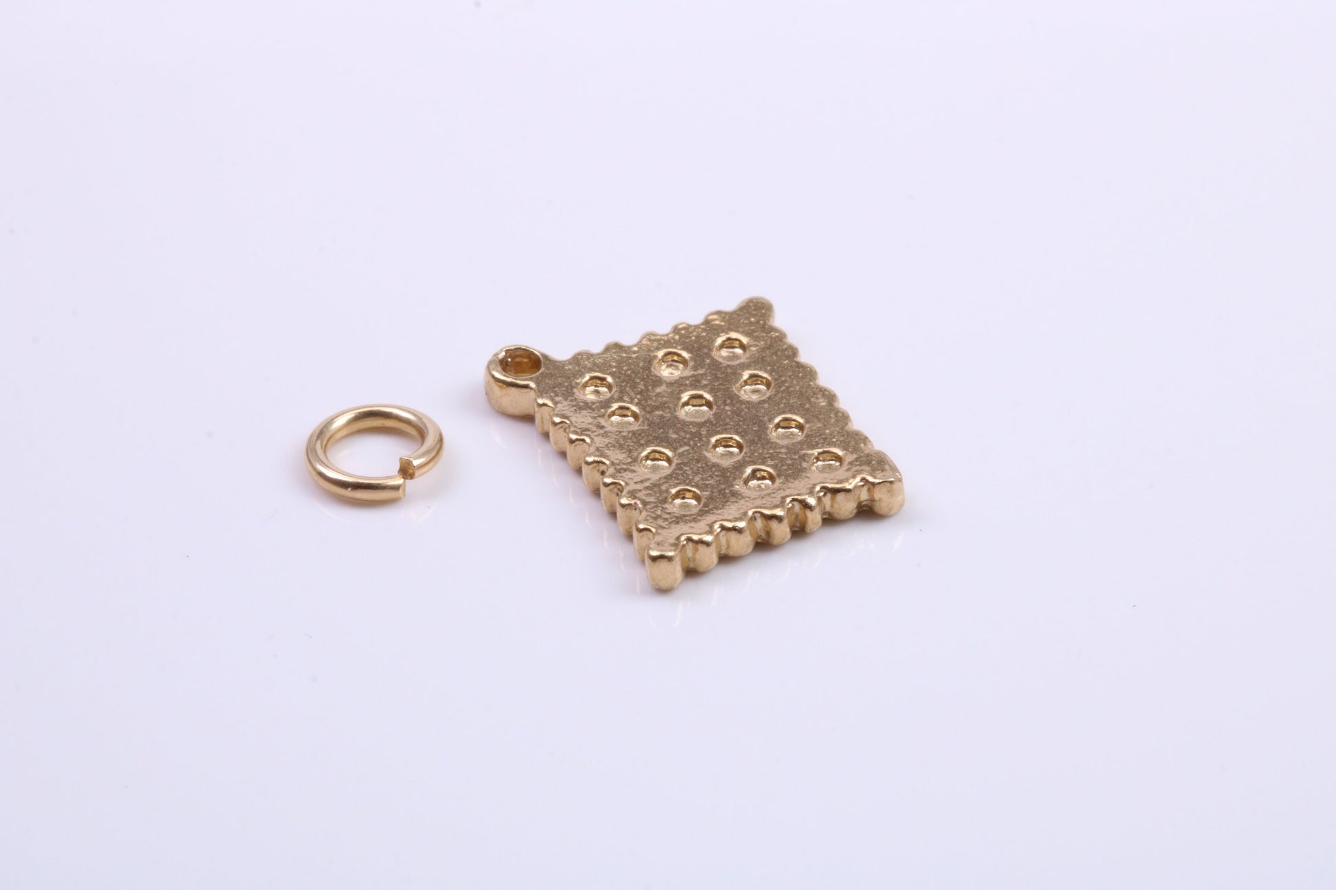Cracker Biscuit Charm, Traditional Charm, Made from Solid 9ct Yellow Gold, British Hallmarked, Complete with Attachment Link